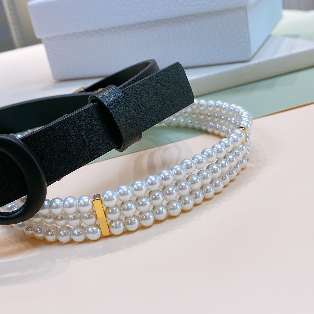 Dior 2026 Montaigne Pearls Belt 20mm Leather