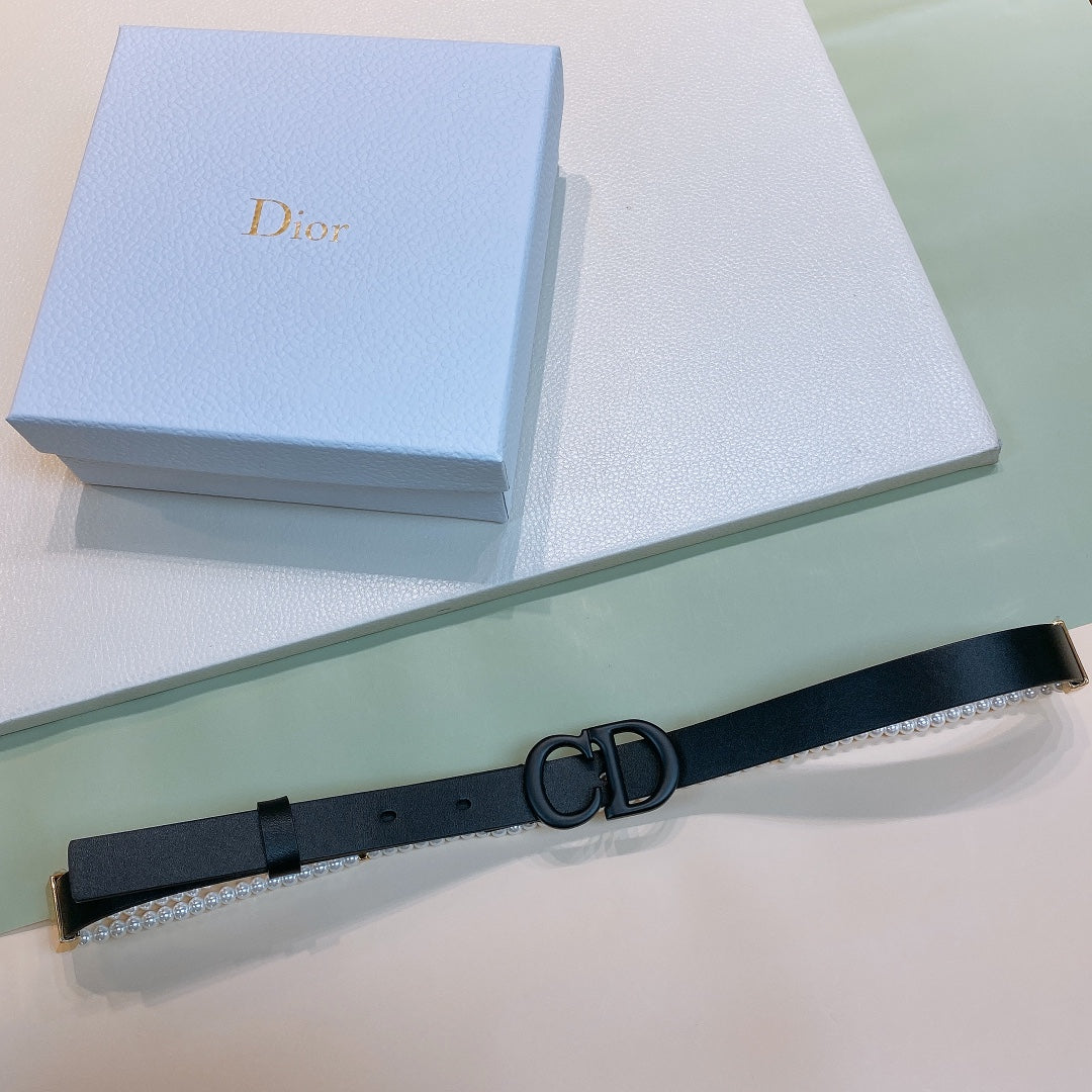 Dior 2026 Montaigne Pearls Belt 20mm Leather