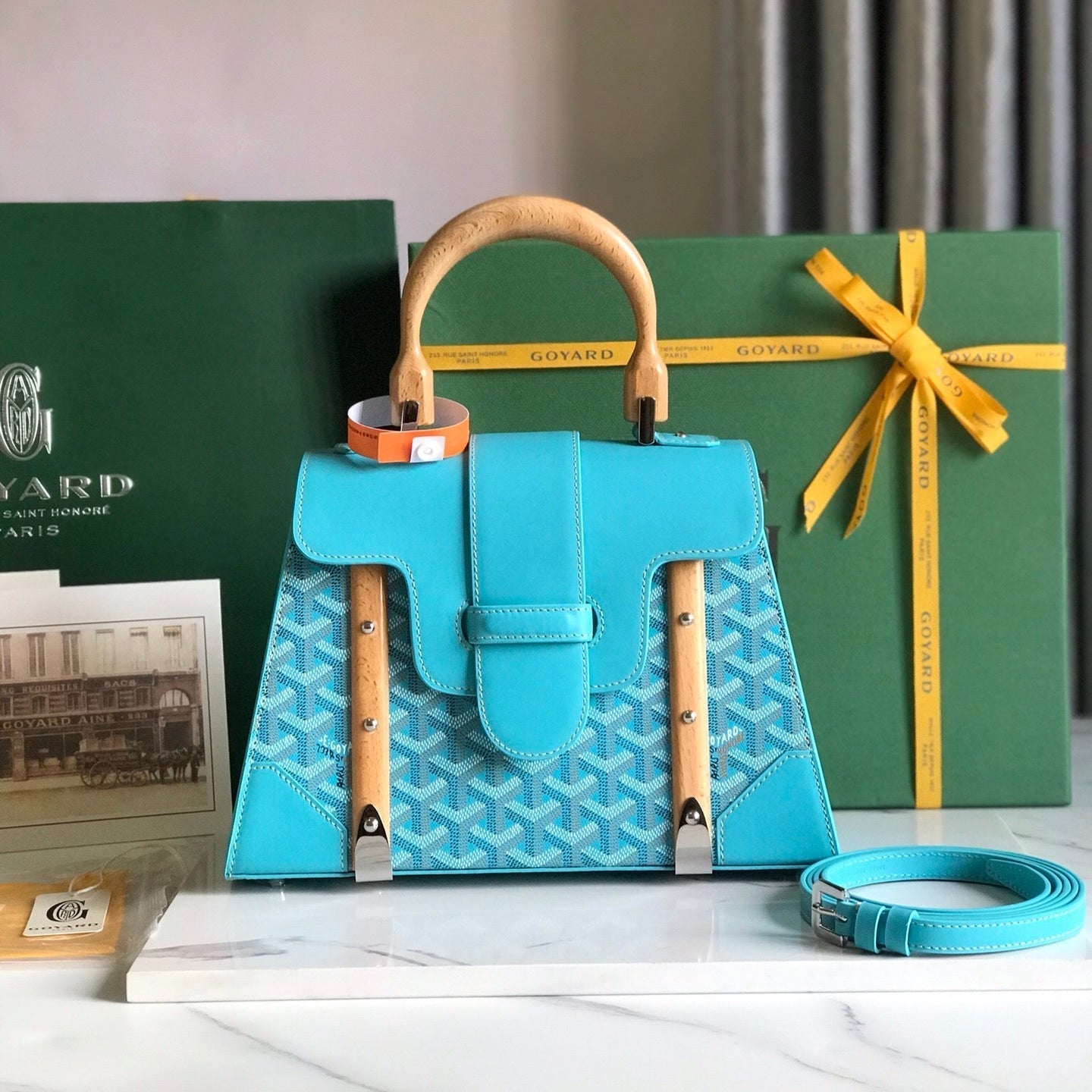 SAÃGON PM BAG 28 IN LIGHT BLUE GOYARDINE CANVAS AND CALFSKIN