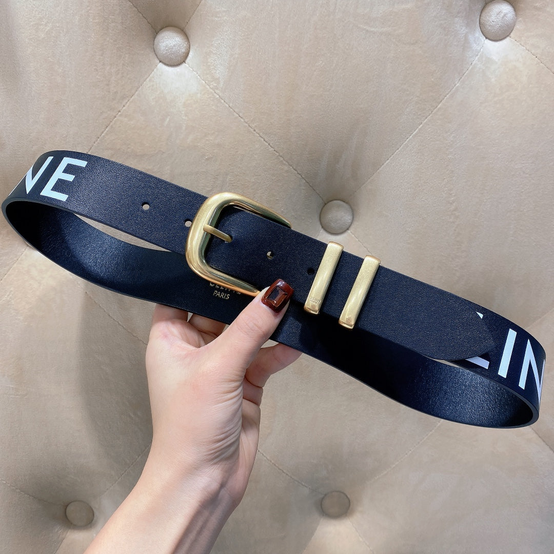 Celine 2026 Western Belt 40mm Black White Leather 195616