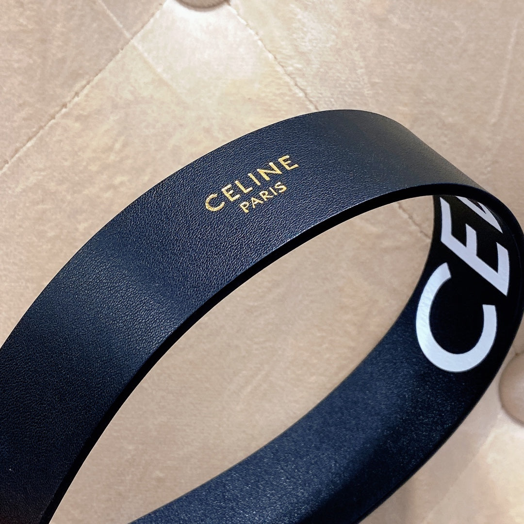 Celine 2026 Western Belt 40mm Black White Leather 195616