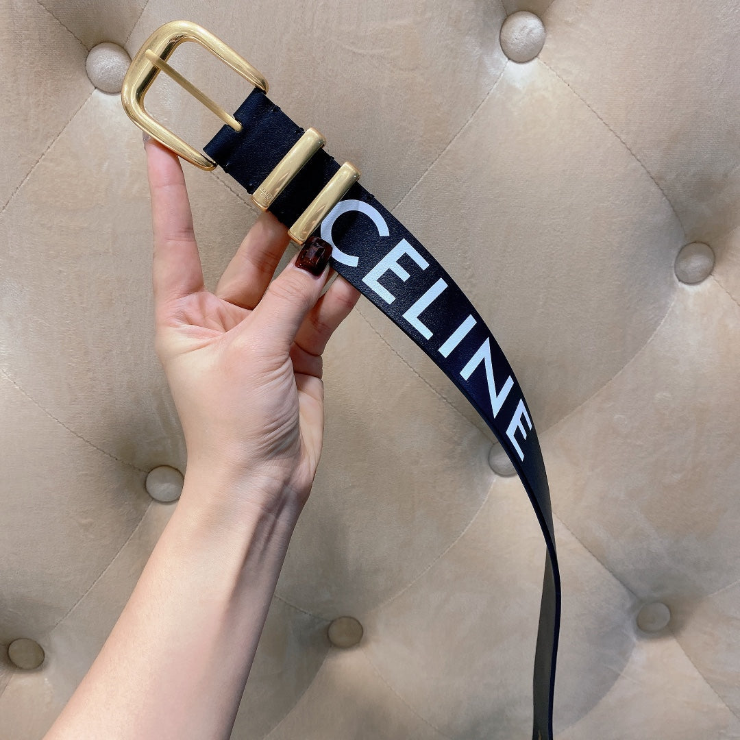 Celine 2026 Western Belt 40mm Black White Leather 195616