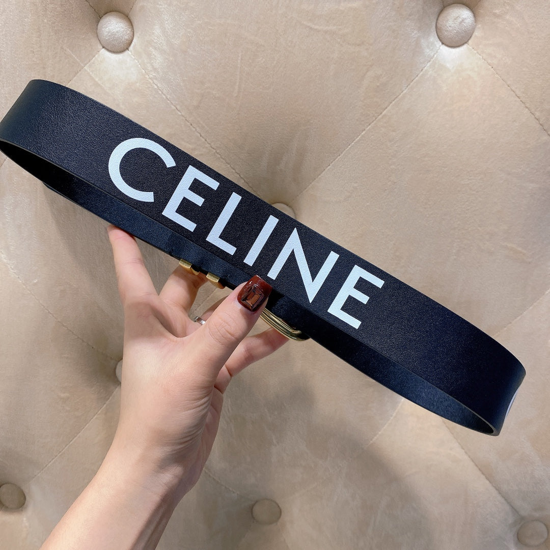 Celine 2026 Western Belt 40mm Black White Leather 195616