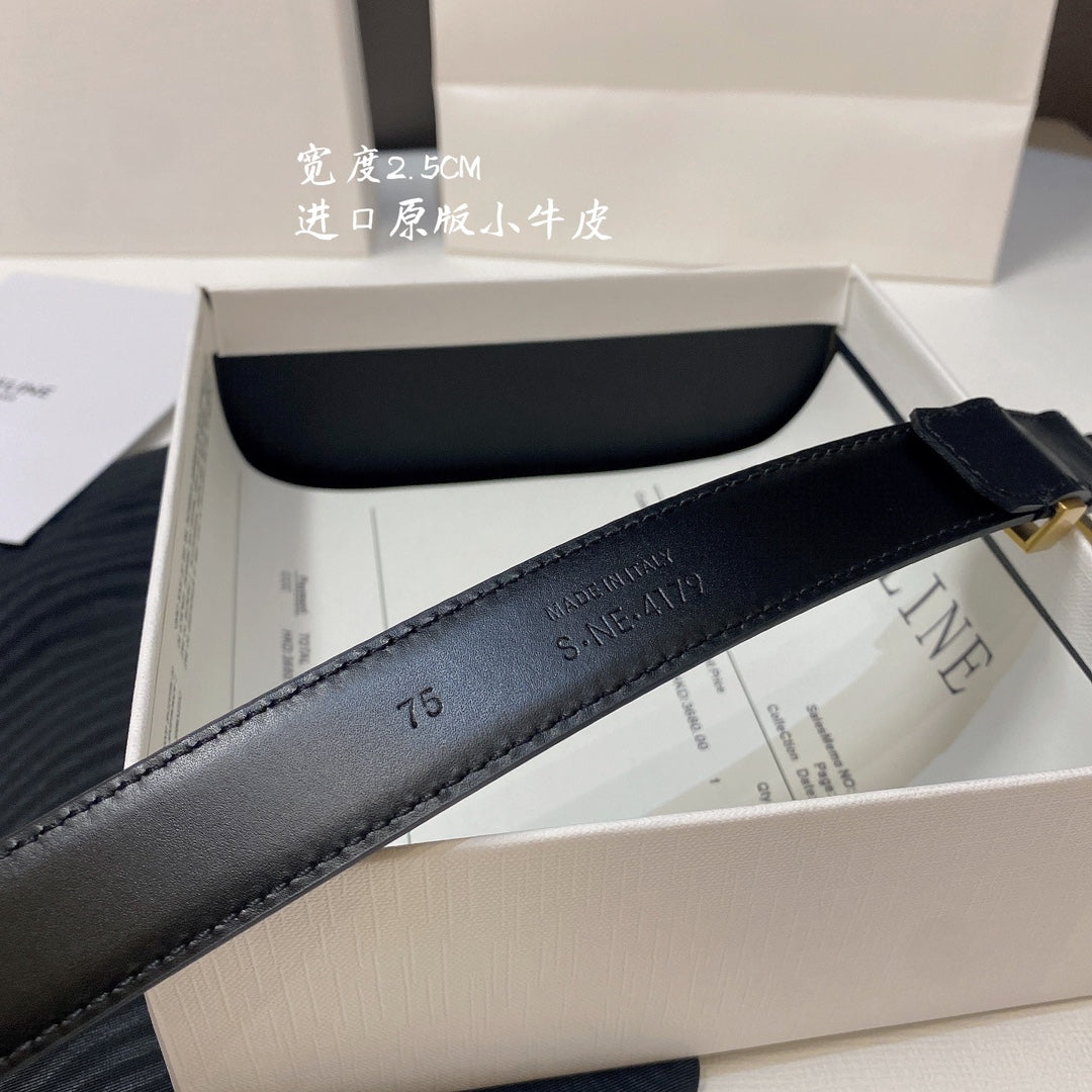 CL MEDIUM 25MM TRIOMPHE BELT IN BLACK CALFSKIN SILVER HARDWARE