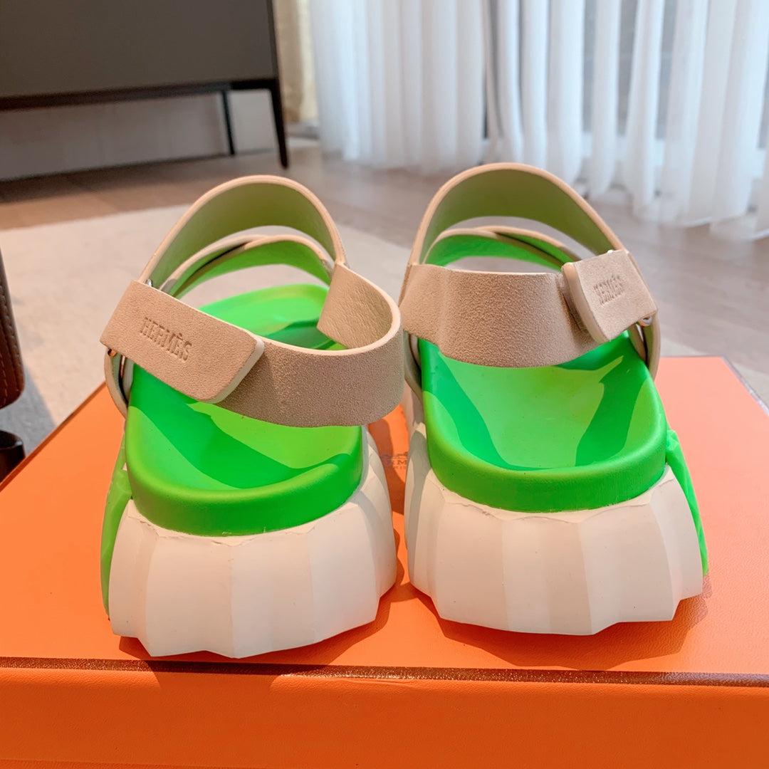 HM ELECTRIC SANDAL PARAKEET AND KHAKI CALFSKIN