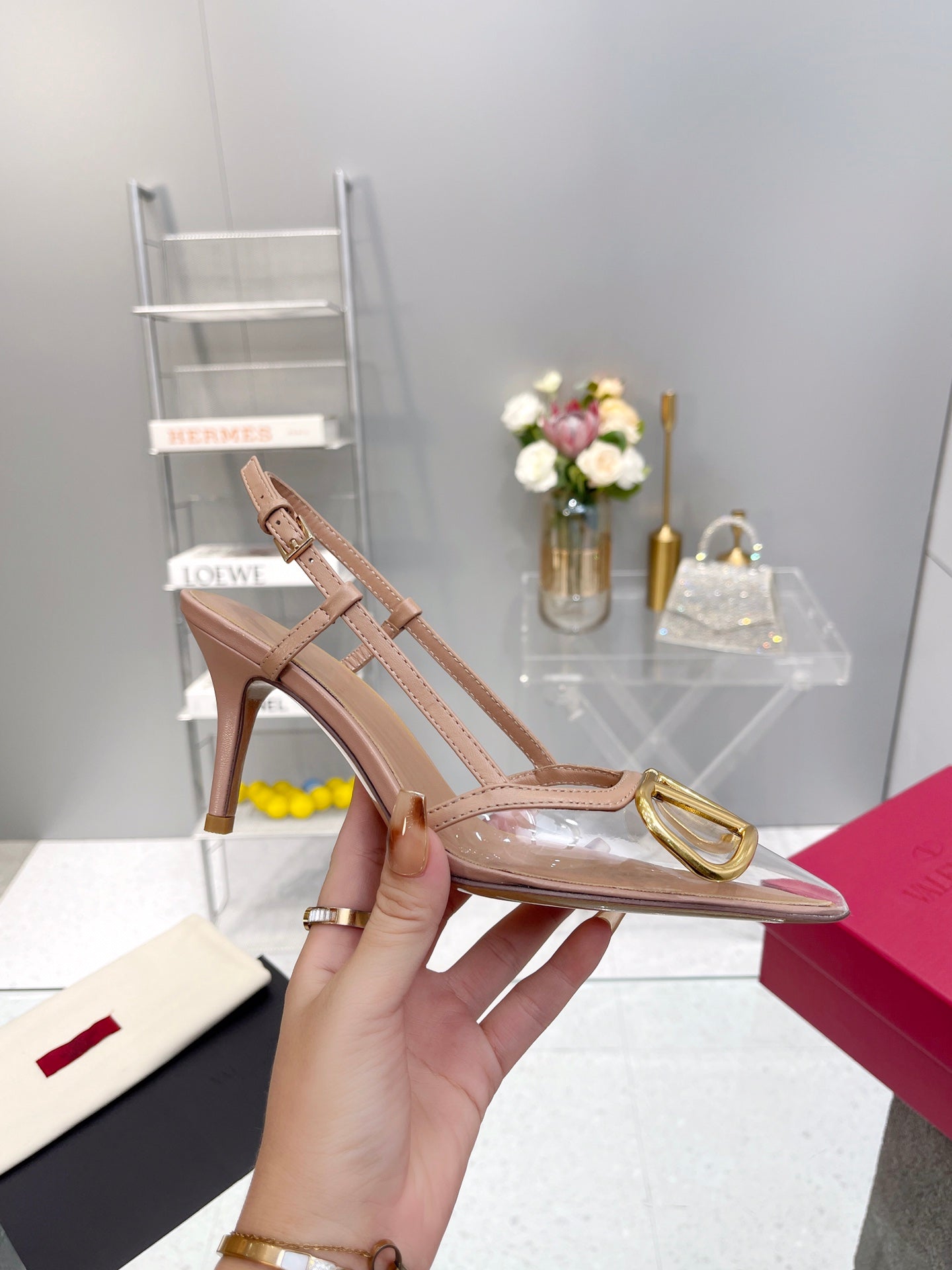 VT Vlogo Slingback Nude PVC Sheepskin