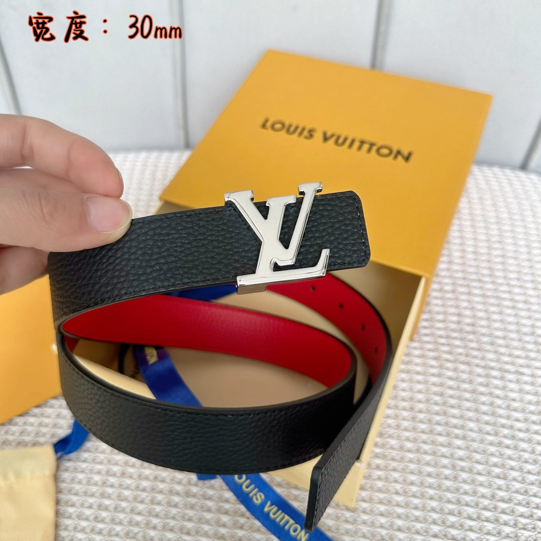 LV 30 MM BELTS IN BLACK AND CHERRY RED CALFSKIN