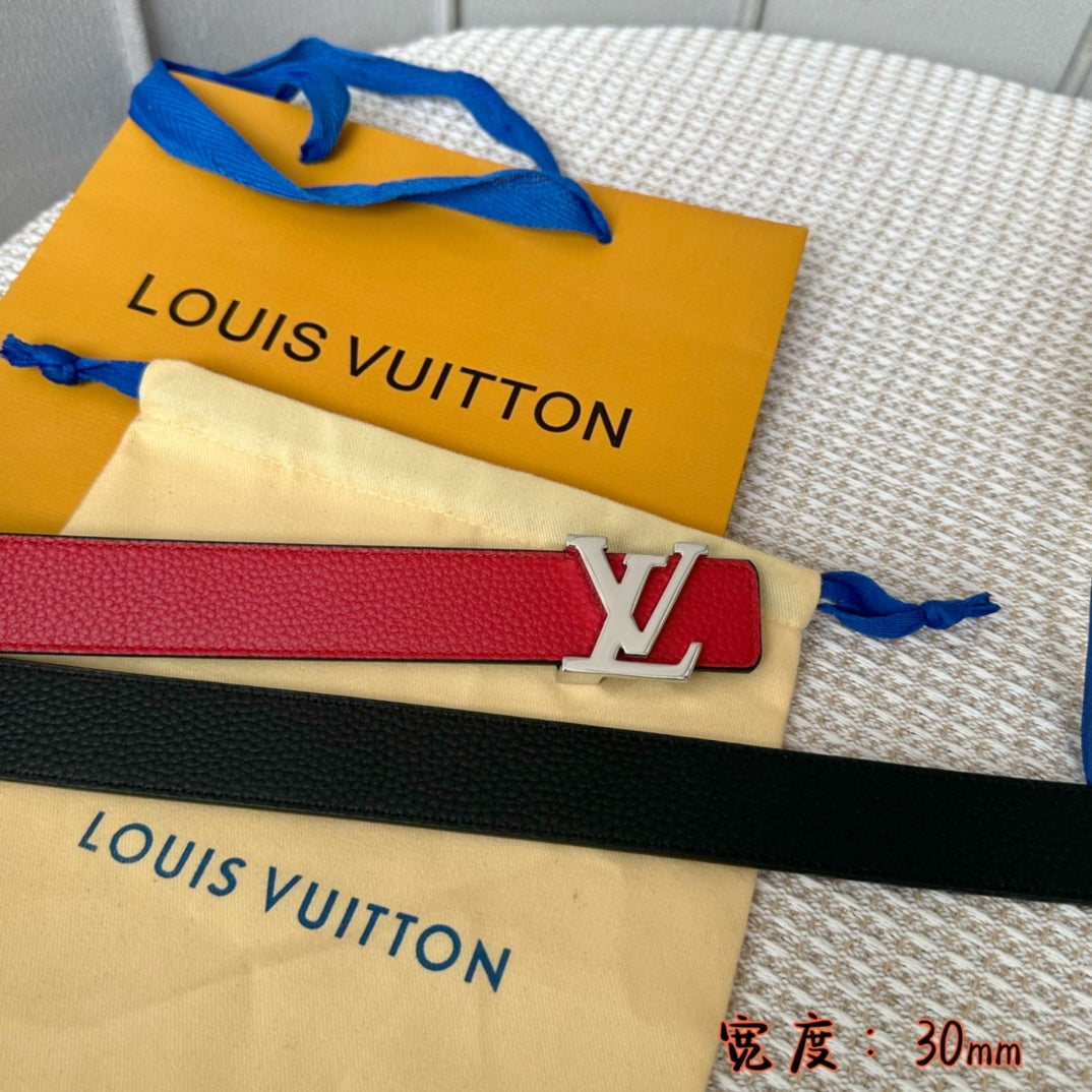 LV 30 MM BELTS IN BLACK AND CHERRY RED CALFSKIN