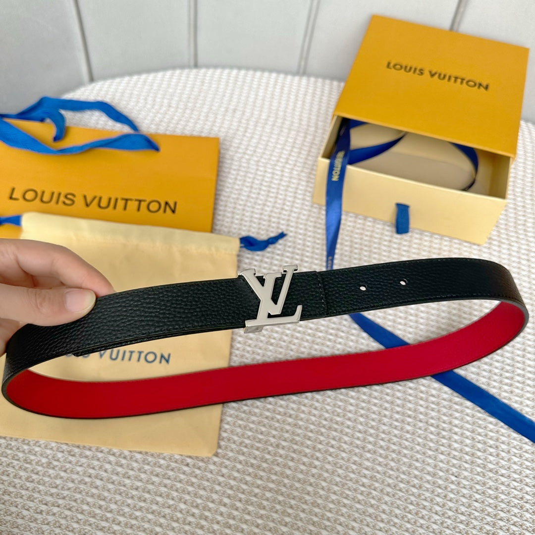 LV 30 MM BELTS IN BLACK AND CHERRY RED CALFSKIN