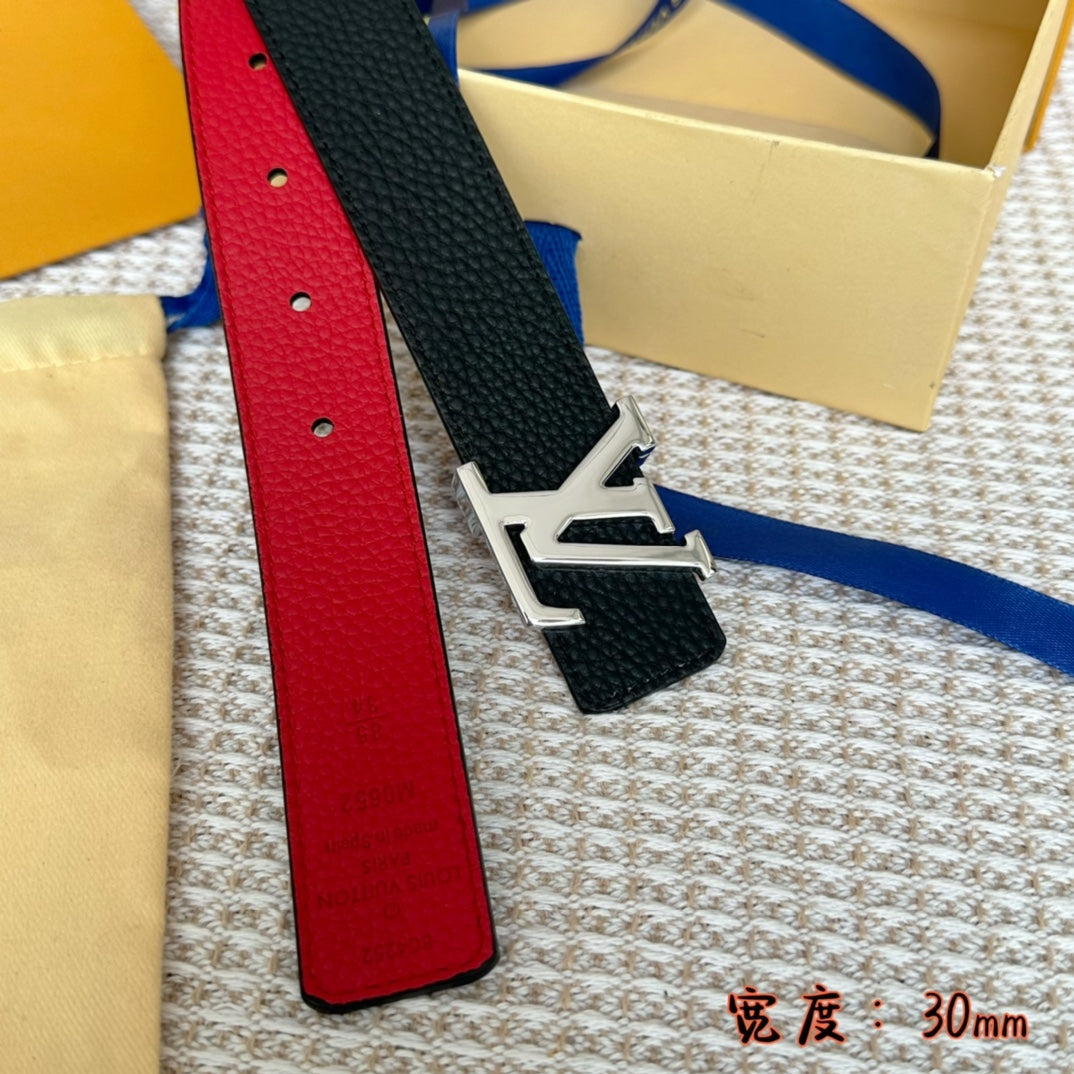 LV 30 MM BELTS IN BLACK AND CHERRY RED CALFSKIN