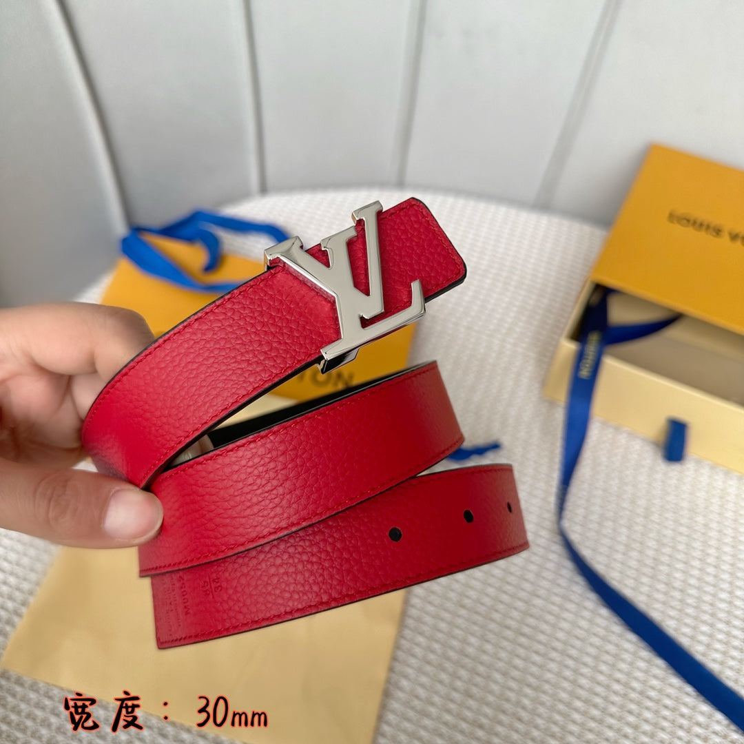 LV 30 MM BELTS IN BLACK AND CHERRY RED CALFSKIN