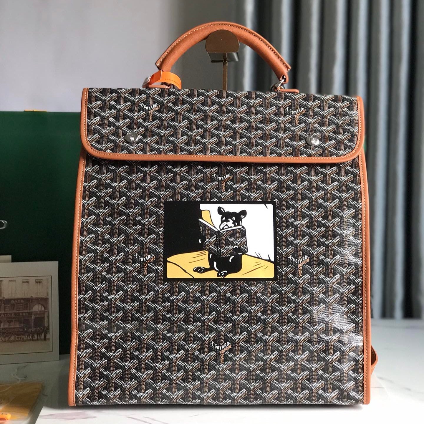 SAINT LÃ‰GER BACKPACK 35 IN BROWN GOYARDINE CANVAS AND CALFSKIN WITH CARTOON PATCH