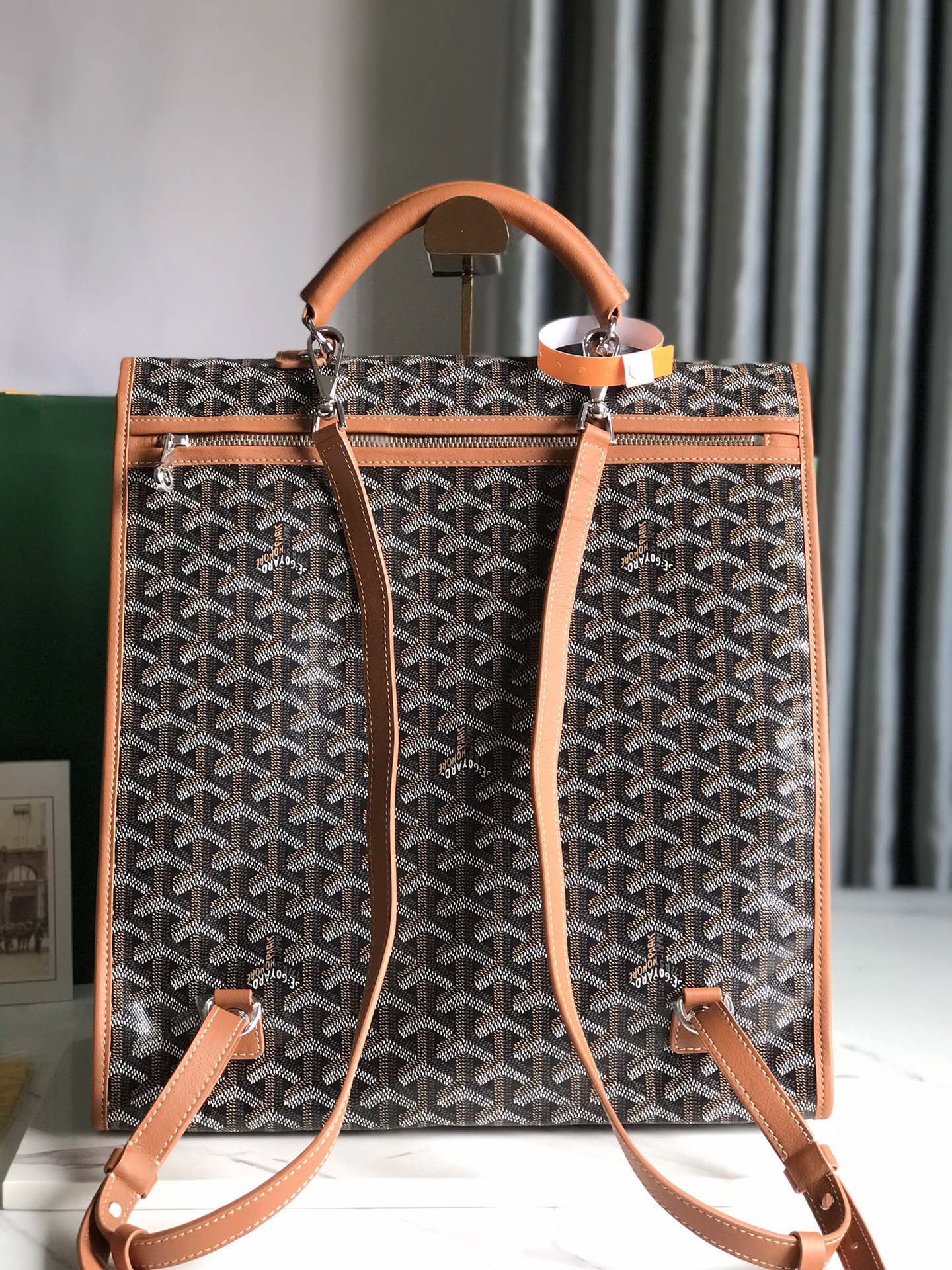 SAINT LÃ‰GER BACKPACK 35 IN BROWN GOYARDINE CANVAS AND CALFSKIN WITH CARTOON PATCH