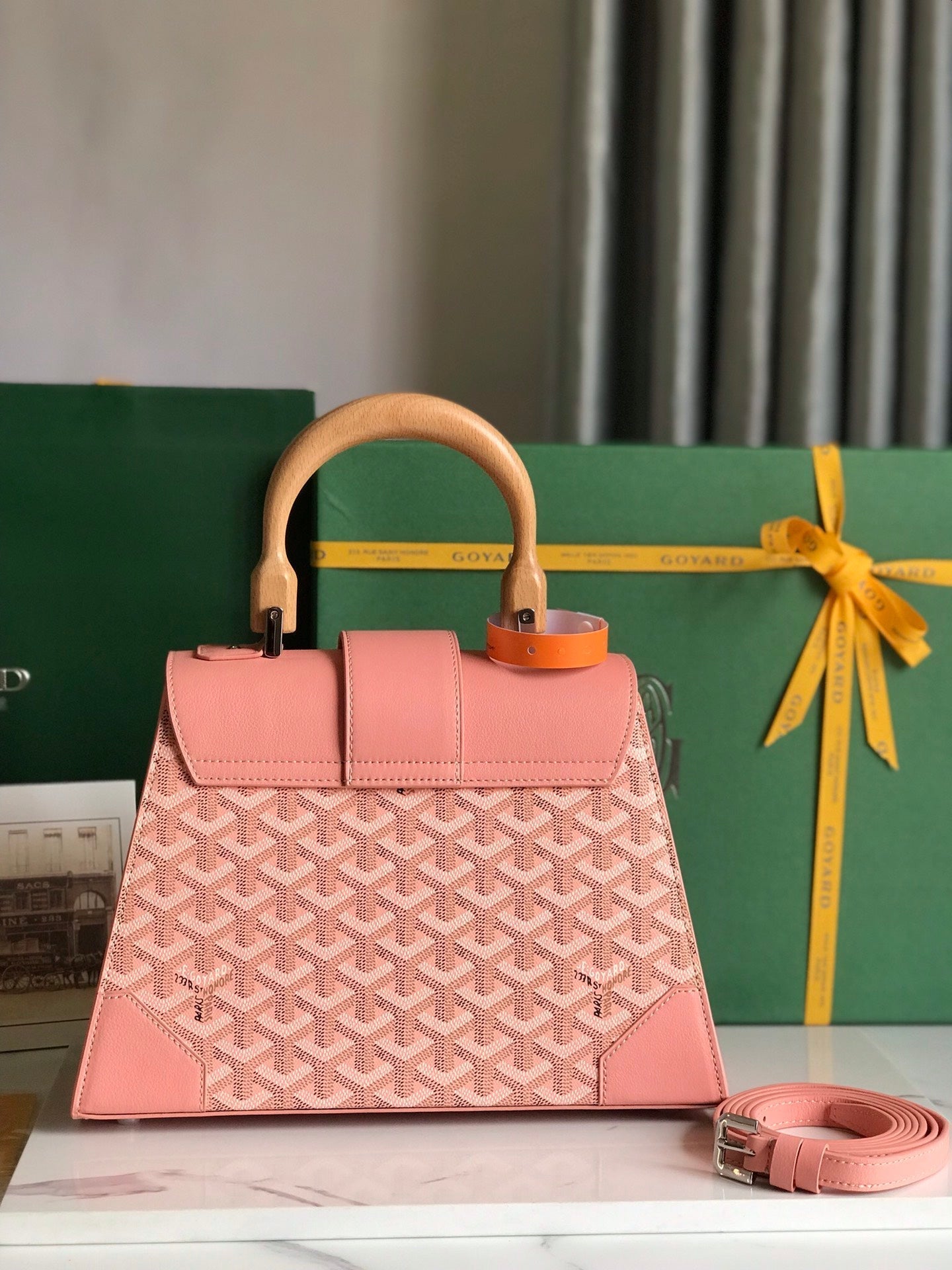 SAÃGON PM BAG 28 IN BABY PINK GOYARDINE CANVAS AND CALFSKIN