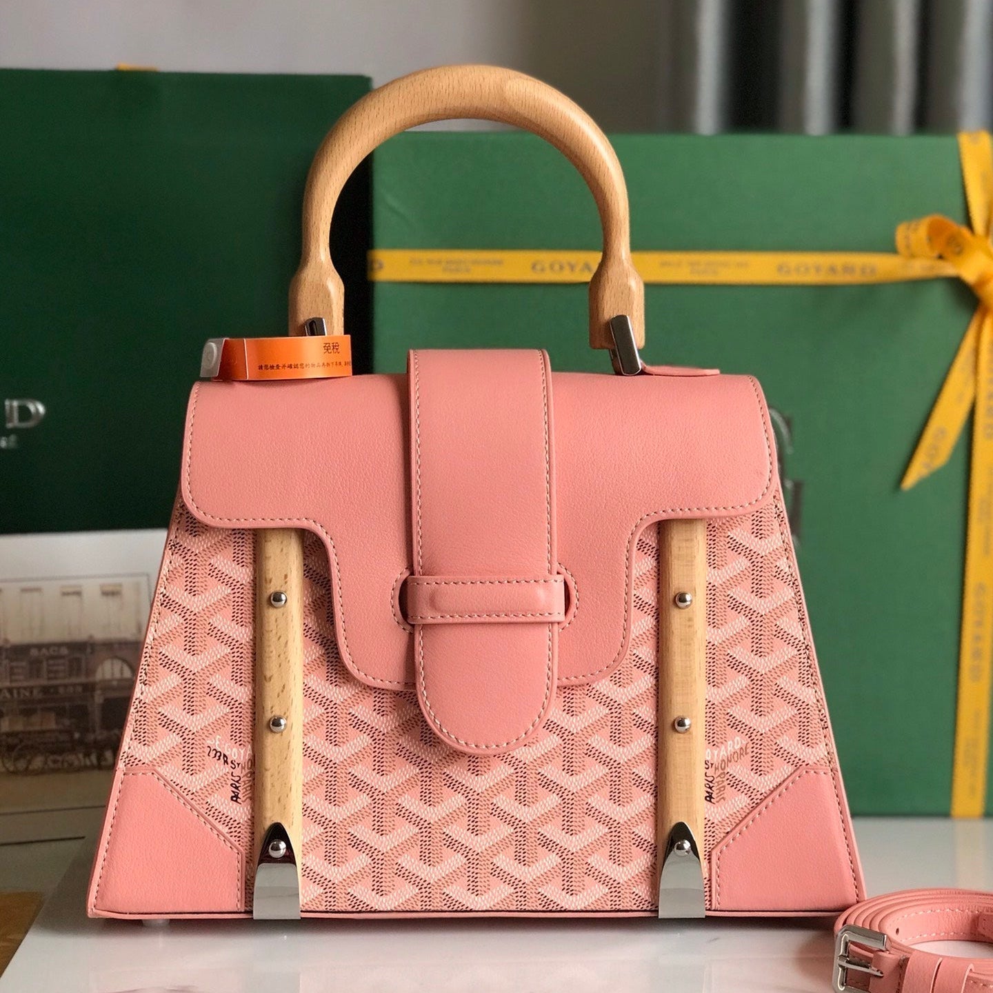 SAÃGON PM BAG 28 IN BABY PINK GOYARDINE CANVAS AND CALFSKIN