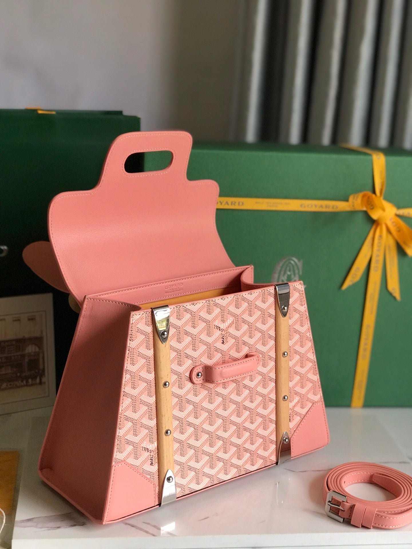 SAÃGON PM BAG 28 IN BABY PINK GOYARDINE CANVAS AND CALFSKIN