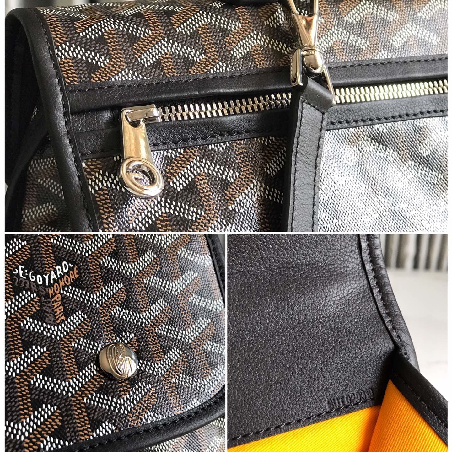 SAINT LÃ‰GER BACKPACK 35 IN BROWN MIX BALCK GOYARDINE CANVAS AND CALFSKIN WITH CARTOON PATCH