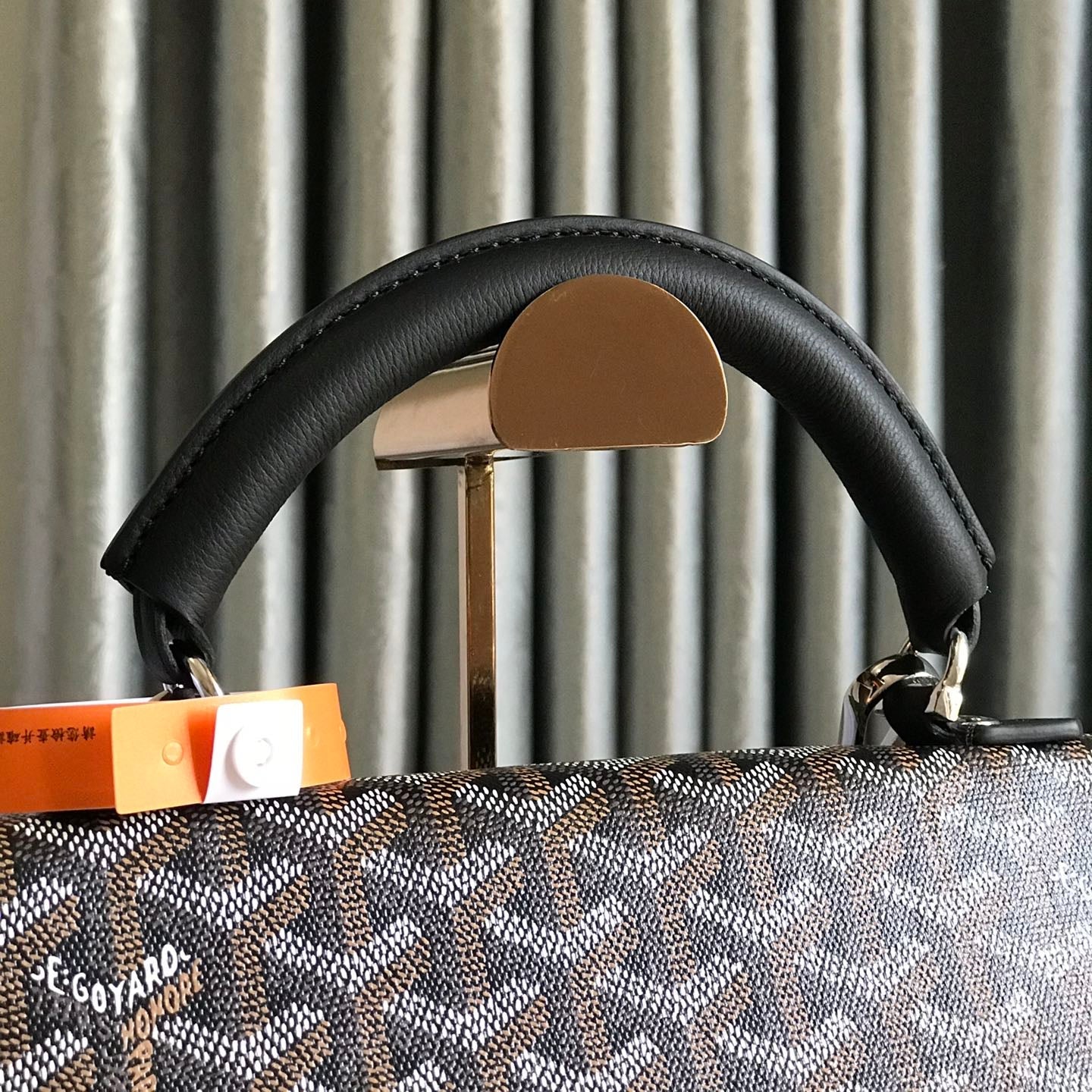 SAINT LÃ‰GER BACKPACK 35 IN BROWN MIX BALCK GOYARDINE CANVAS AND CALFSKIN WITH CARTOON PATCH