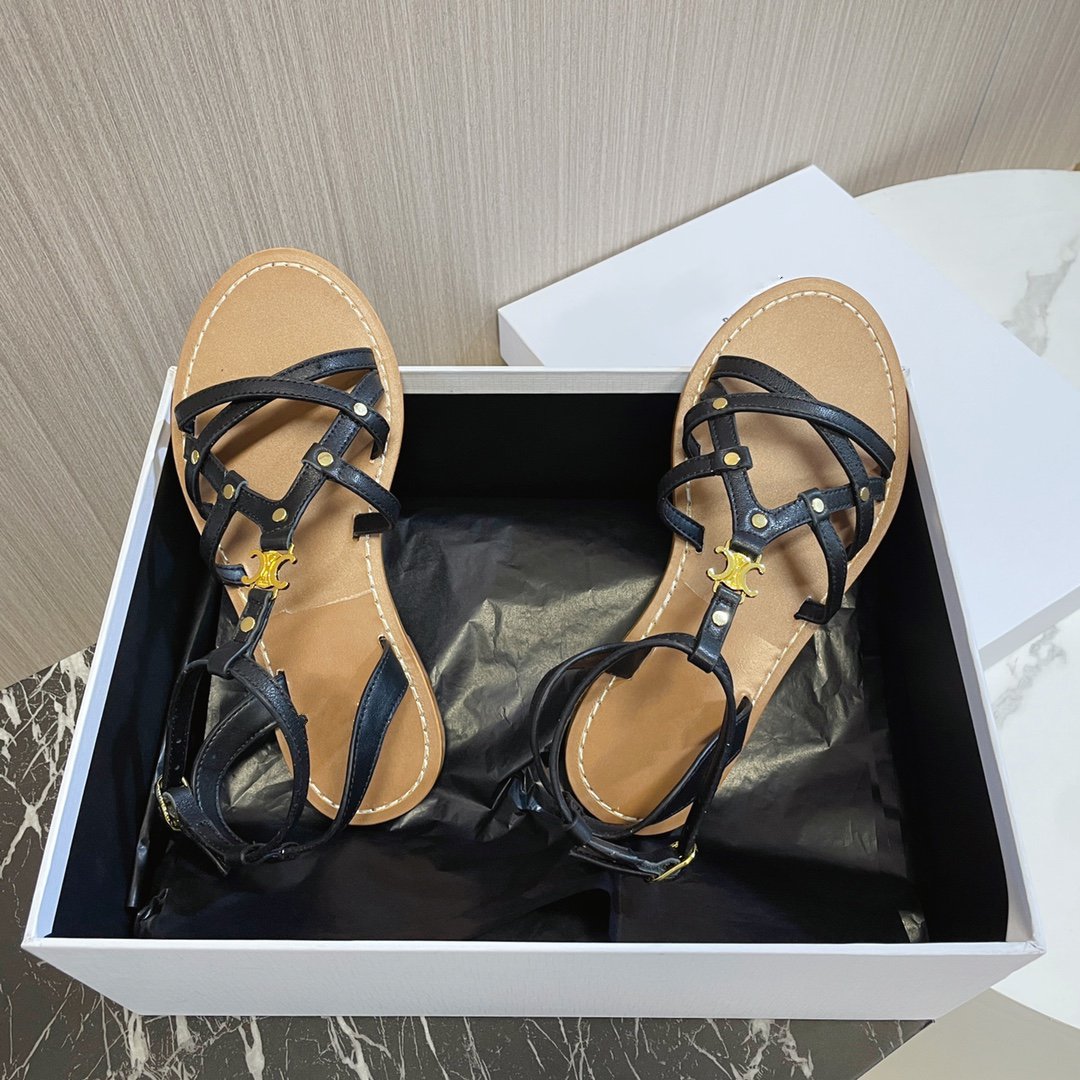 cl roman sandal black brown calfskin
