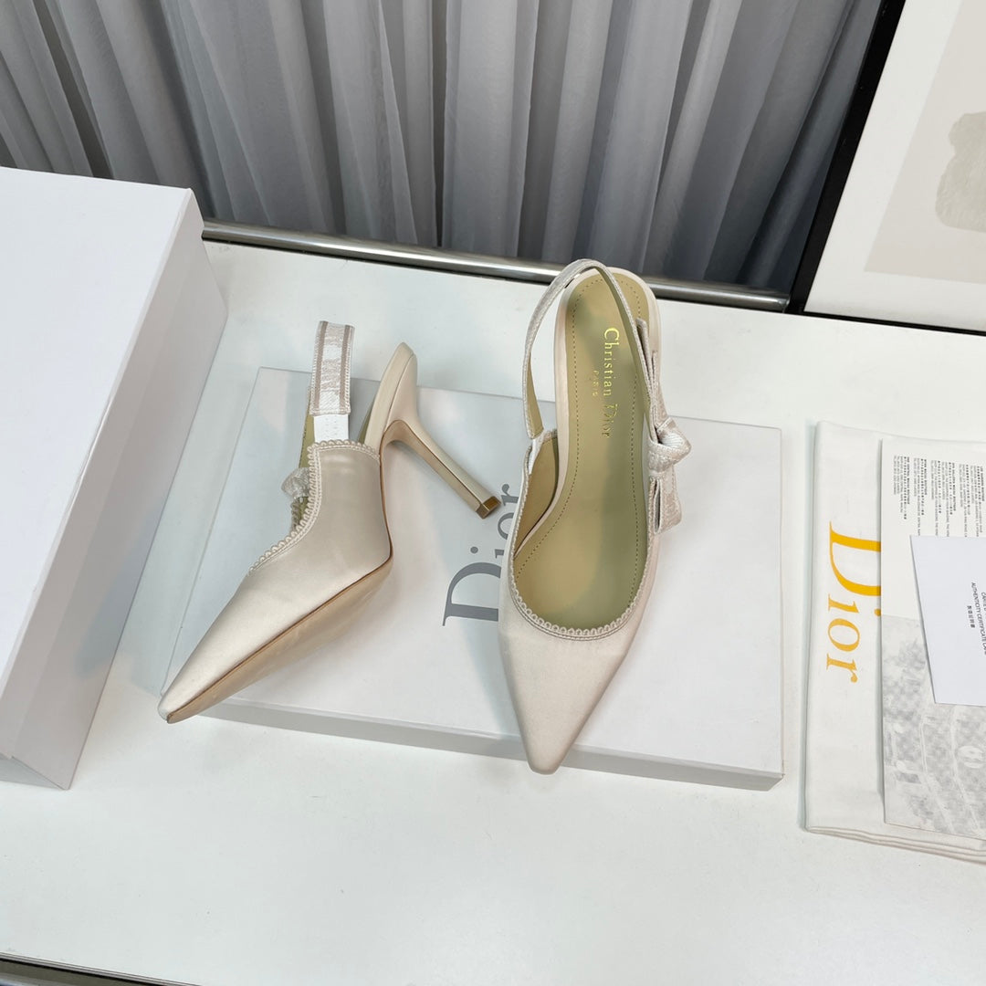 cd slingback pumps 95 white silk fabric