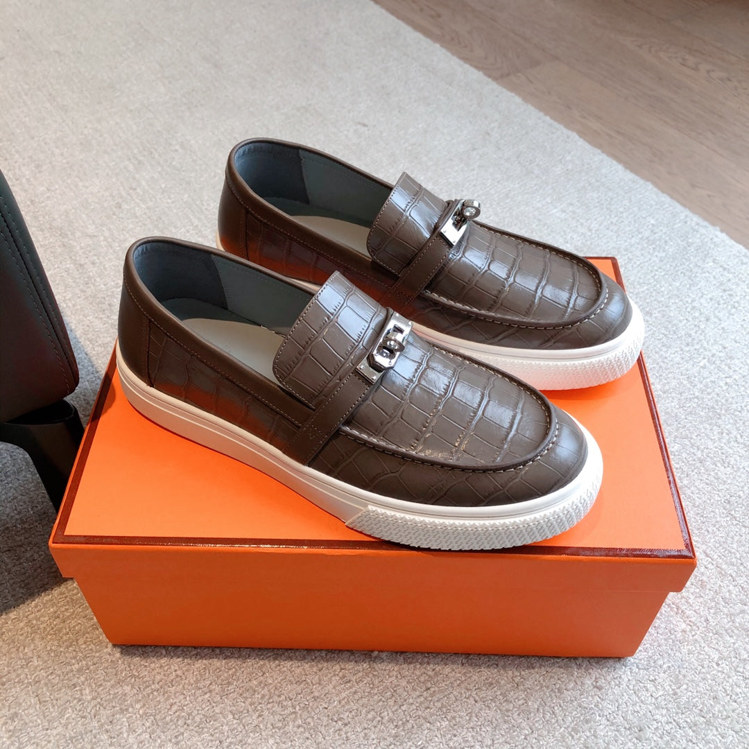 HM GAME SLIP-ON CROCODILE MOTIF SNEAKER BROWN CALFSKIN