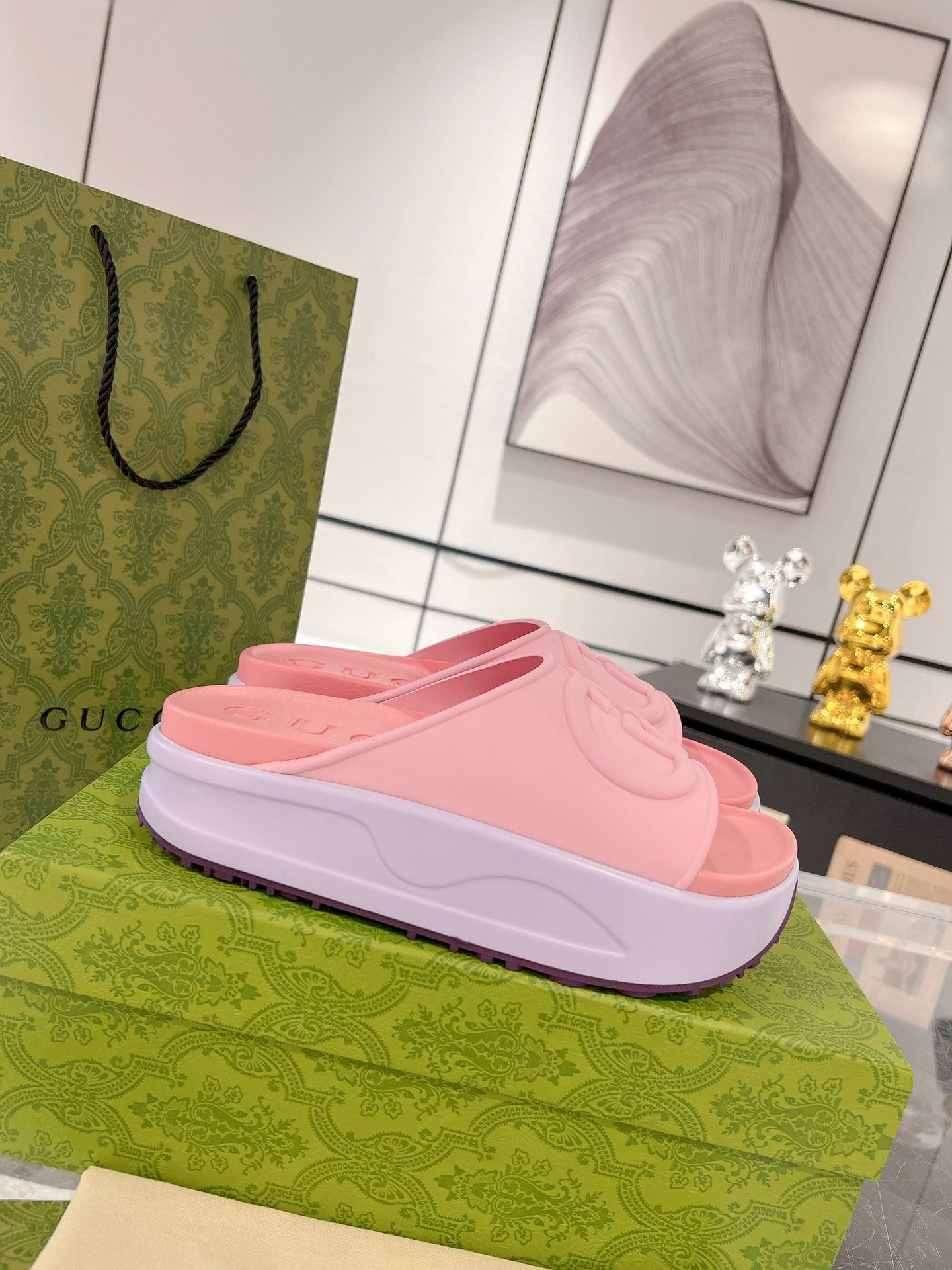 GC 25 Interlocking G 50mm Slide Sandal Pink Cowhide 292386