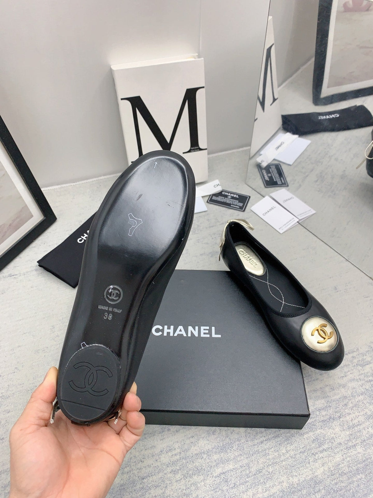 Chanel 2026 Small Bow Ballet Flat Black Lambskin 162260