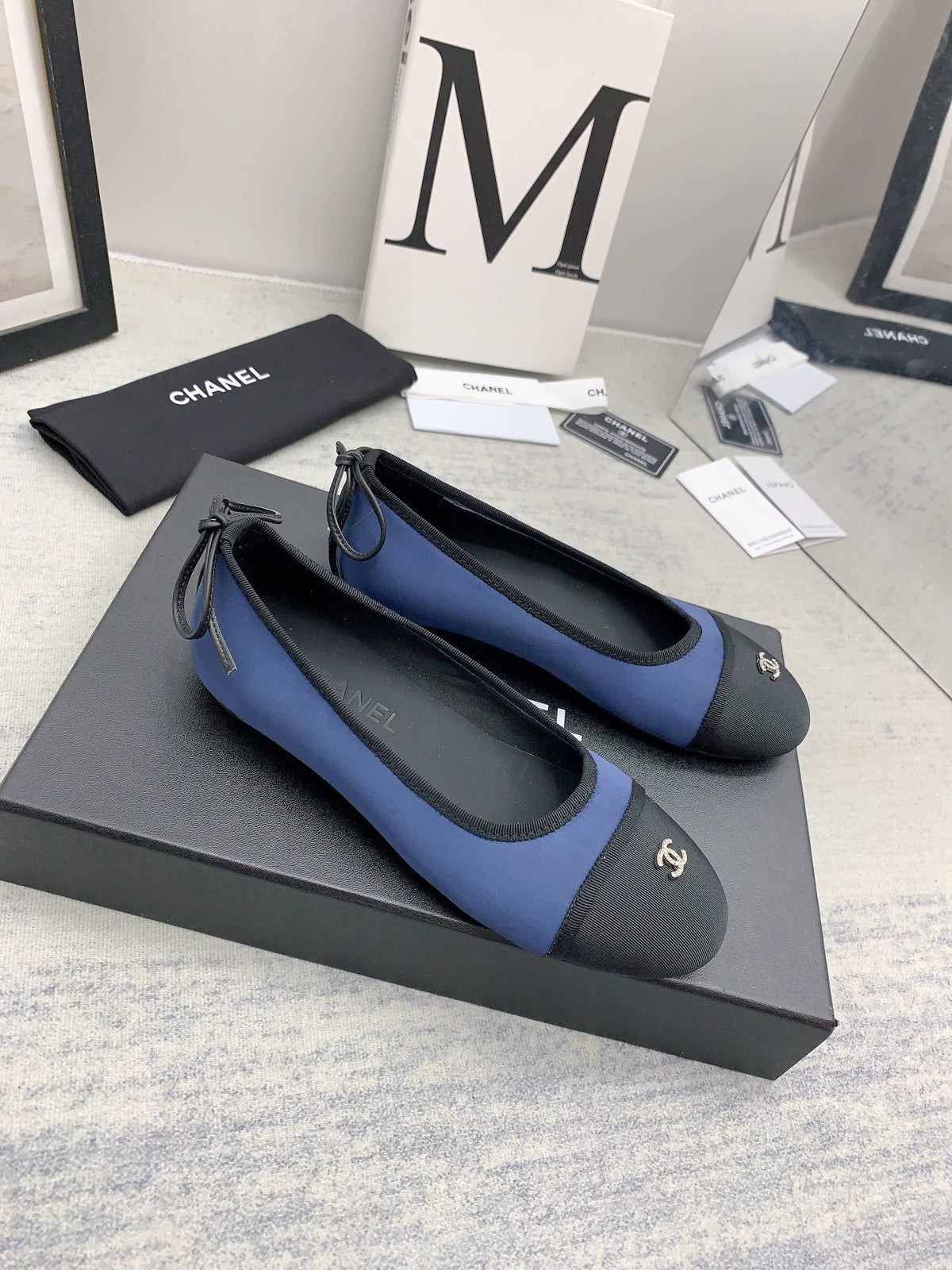 Chanel 2026 Bow Ballet Flat Blue Black Fabric 162259