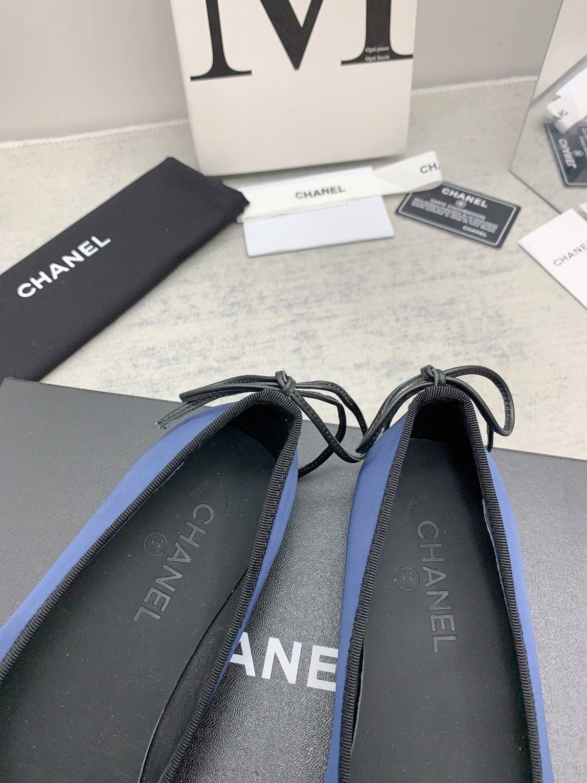Chanel 2026 Bow Ballet Flat Blue Black Fabric 162259
