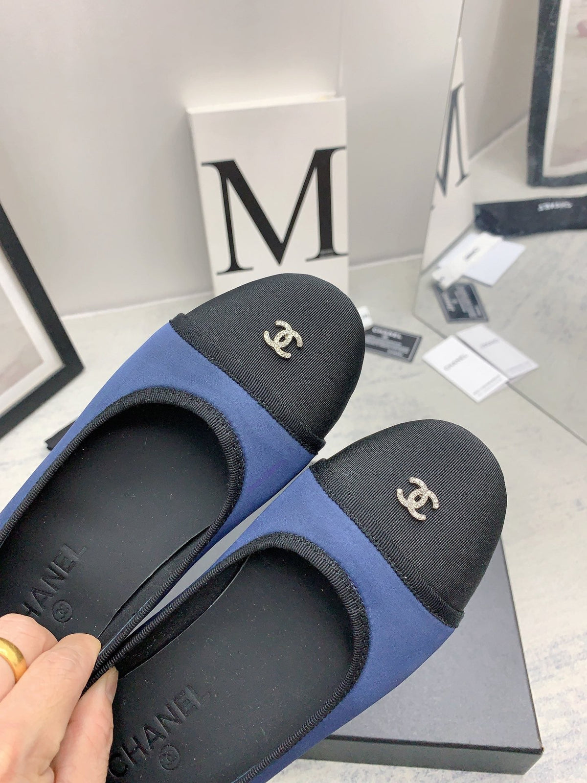 Chanel 2026 Bow Ballet Flat Blue Black Fabric 162259