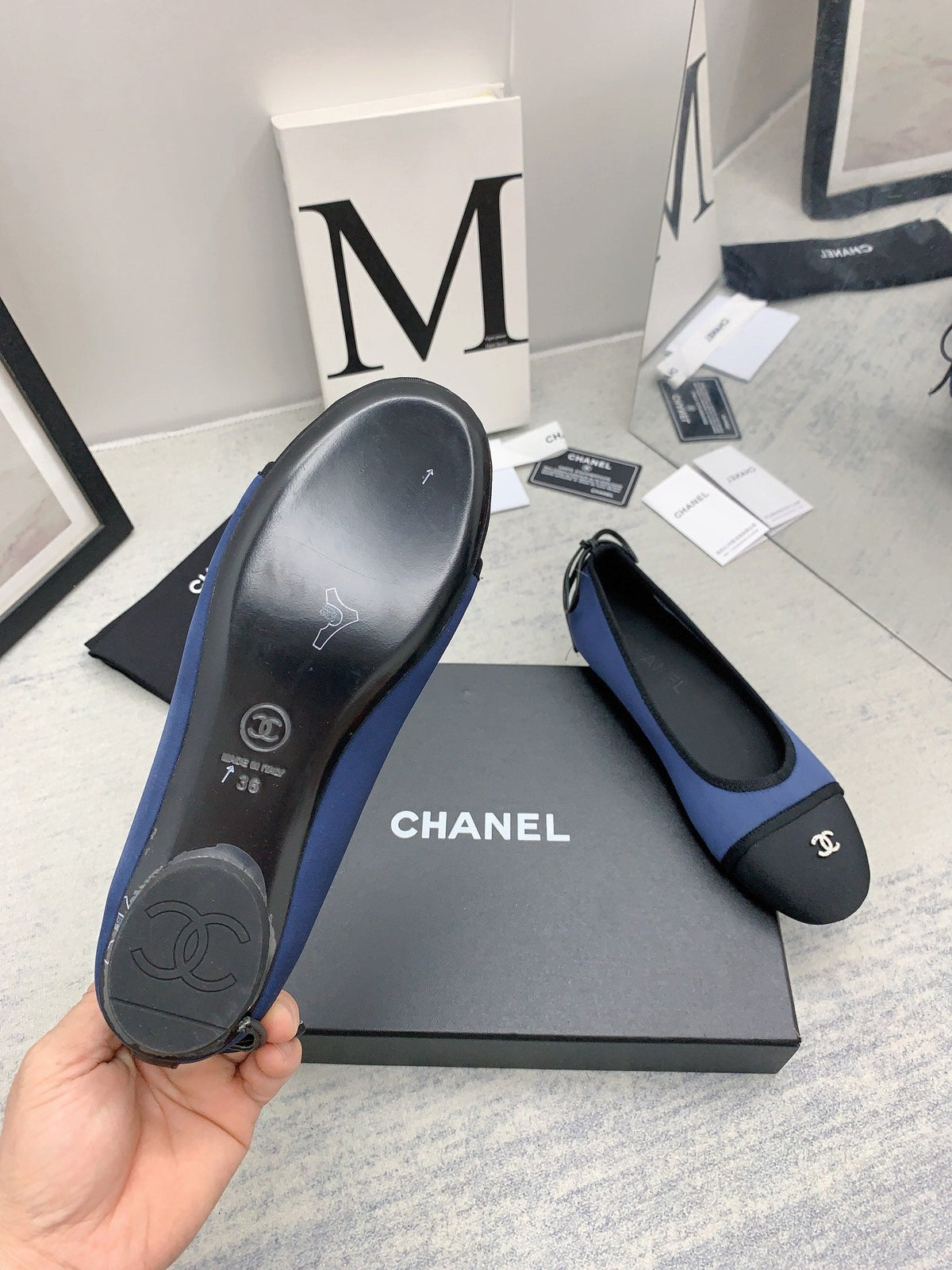 Chanel 2026 Bow Ballet Flat Blue Black Fabric 162259