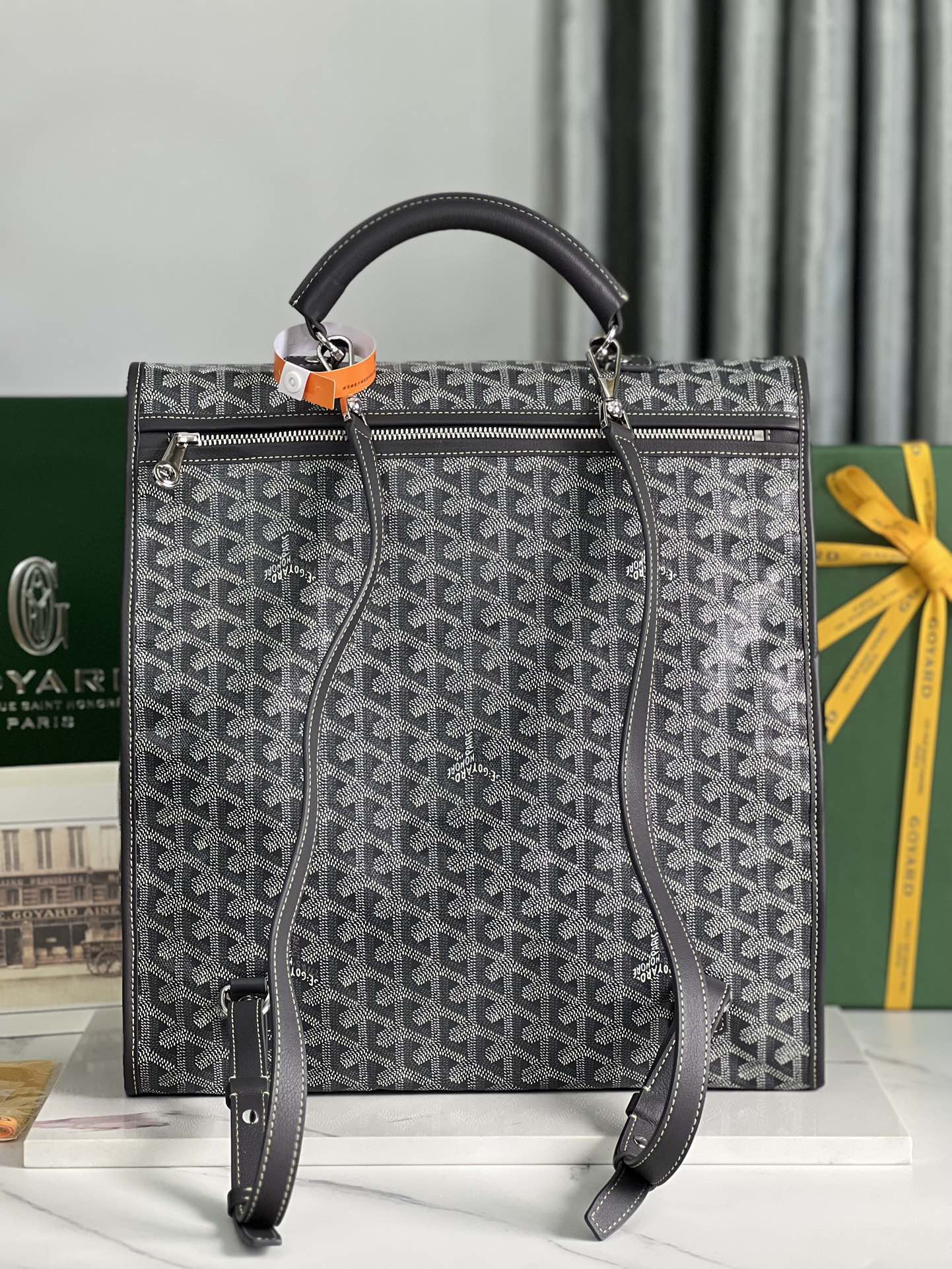 SAINT LÃ‰GER BACKPACK 35 IN BLACK GOYARDINE CANVAS AND CALFSKIN WITH CARTOON PATCH
