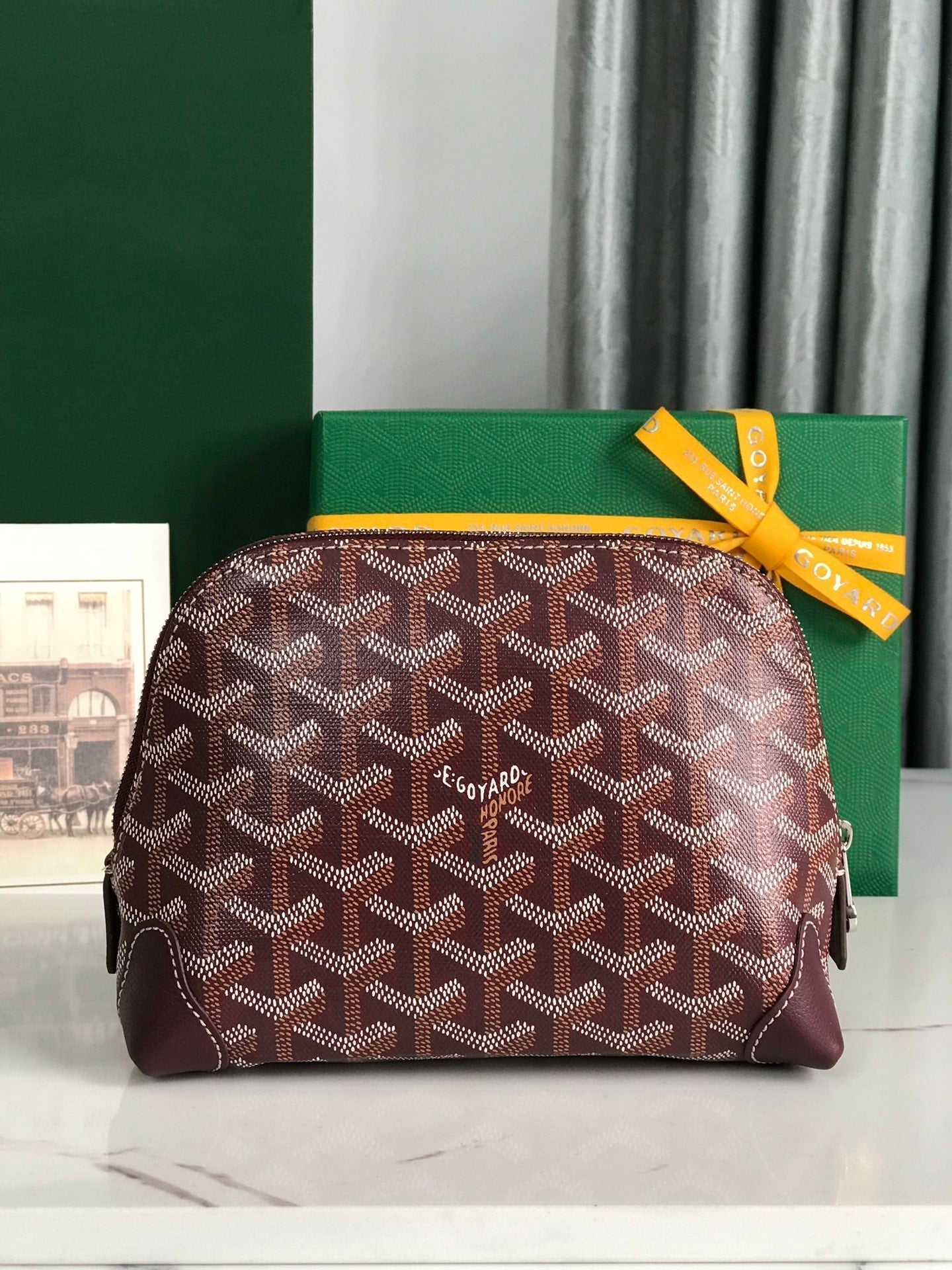 VENDÃ”ME COSMETIC POUCH 17 IN WINE RED GOYARDINE CANVAS AND CALFSKIN TRIM