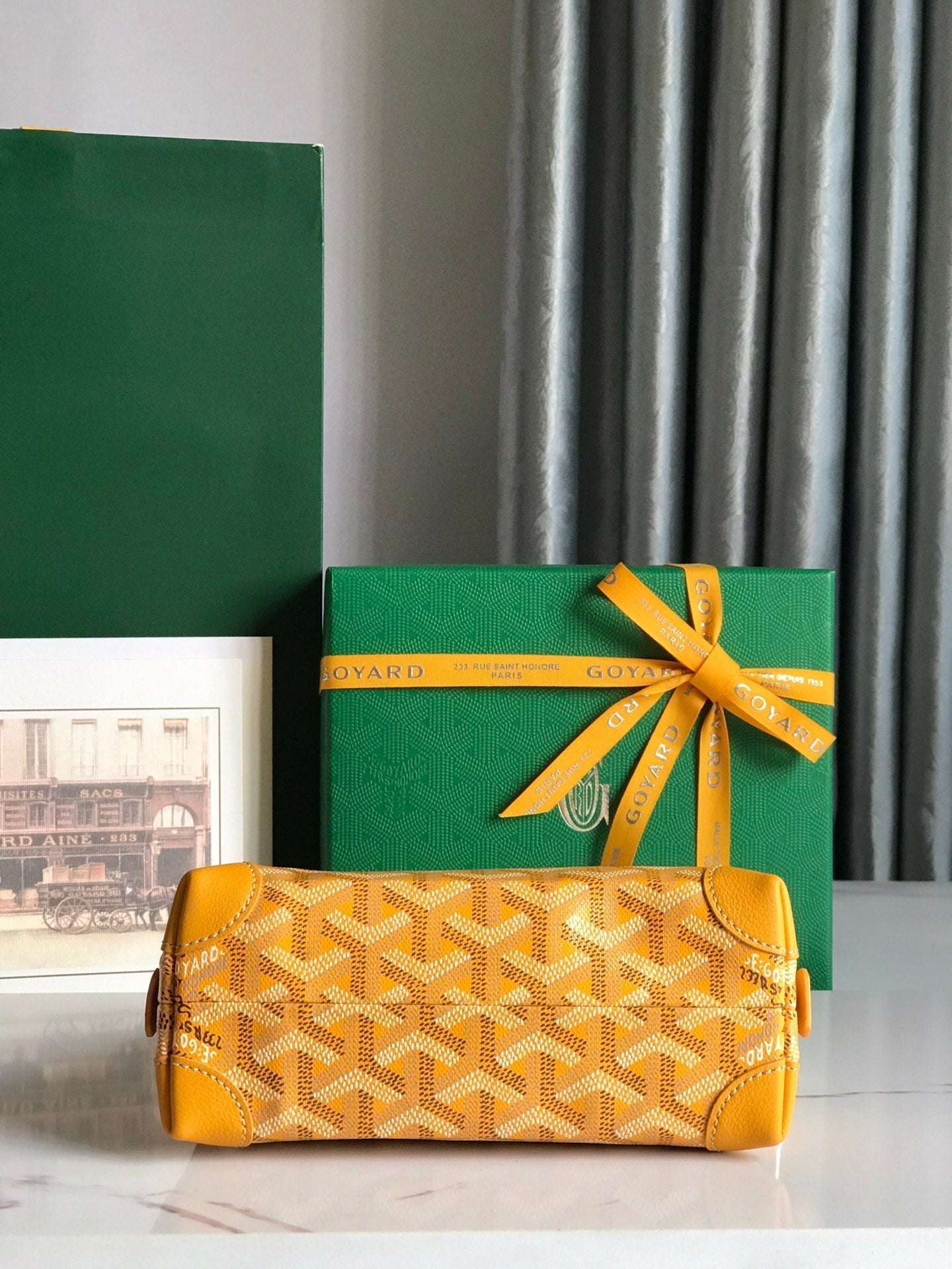 VENDÃ”ME COSMETIC POUCH 17 IN YELLOW GOYARDINE CANVAS AND CALFSKIN TRIM
