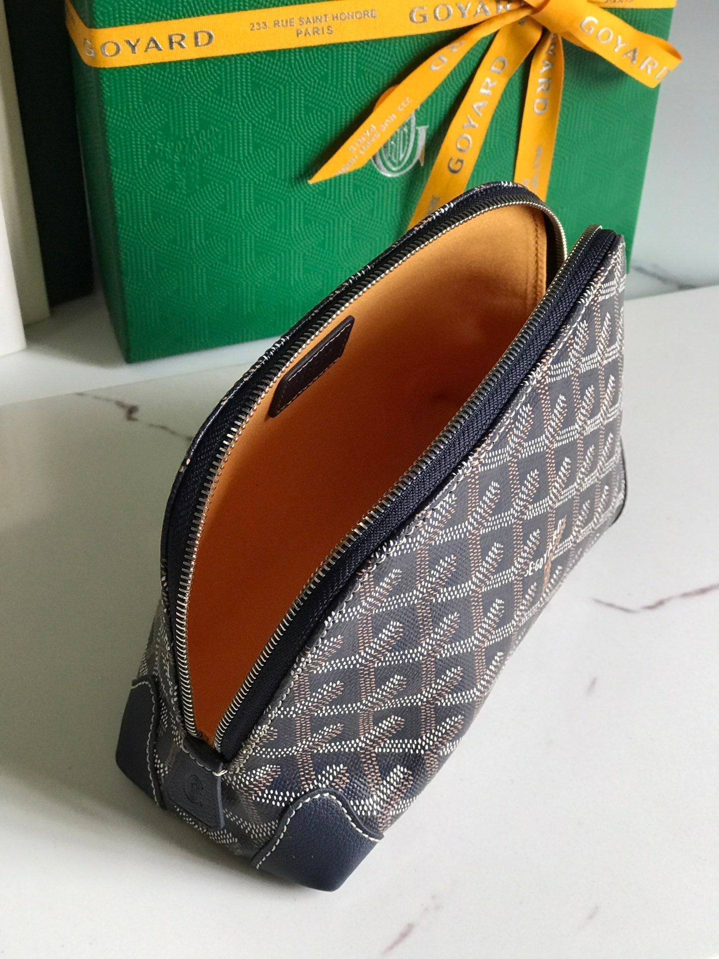 VENDÃ”ME COSMETIC POUCH 17 IN NAVY BLUE GOYARDINE CANVAS AND CALFSKIN TRIM