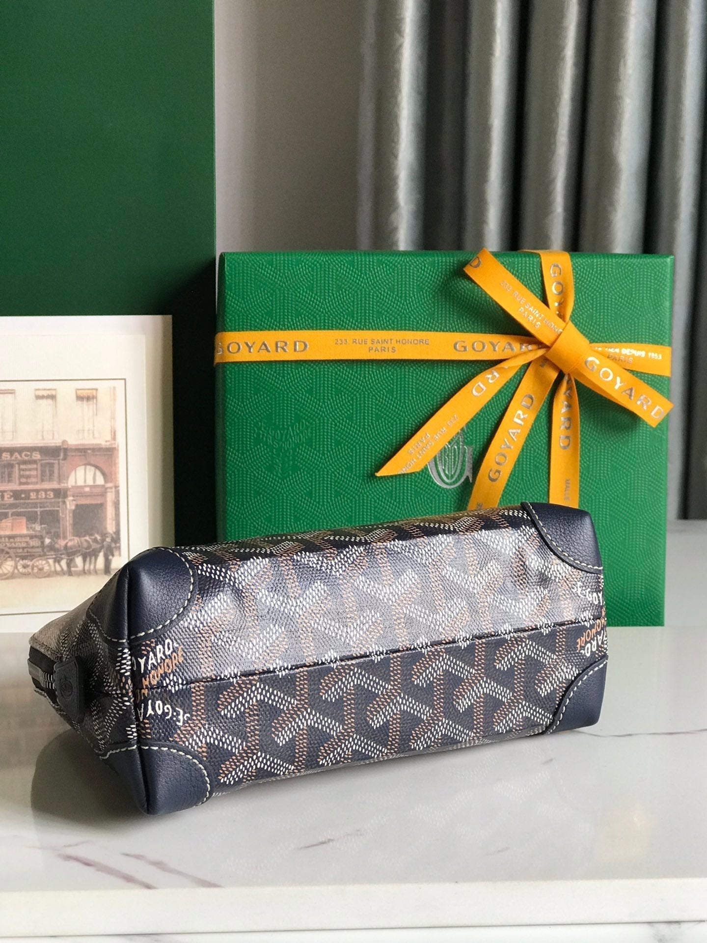 VENDÃ”ME COSMETIC POUCH 17 IN NAVY BLUE GOYARDINE CANVAS AND CALFSKIN TRIM