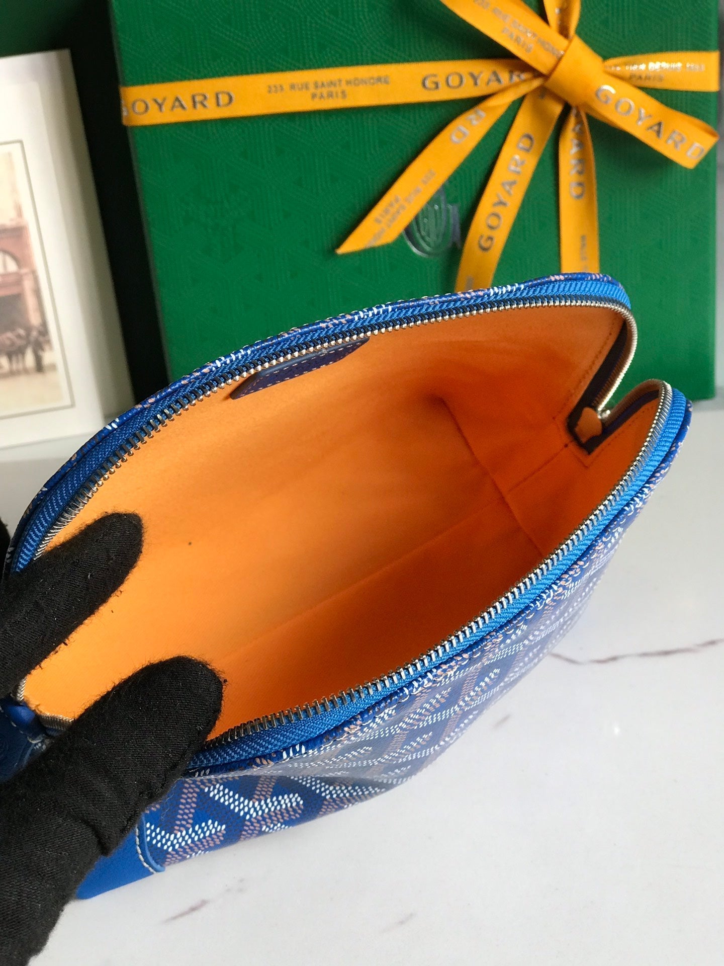VENDÃ”ME COSMETIC POUCH 17 IN SAPPHIRE BLUE GOYARDINE CANVAS AND CALFSKIN TRIM