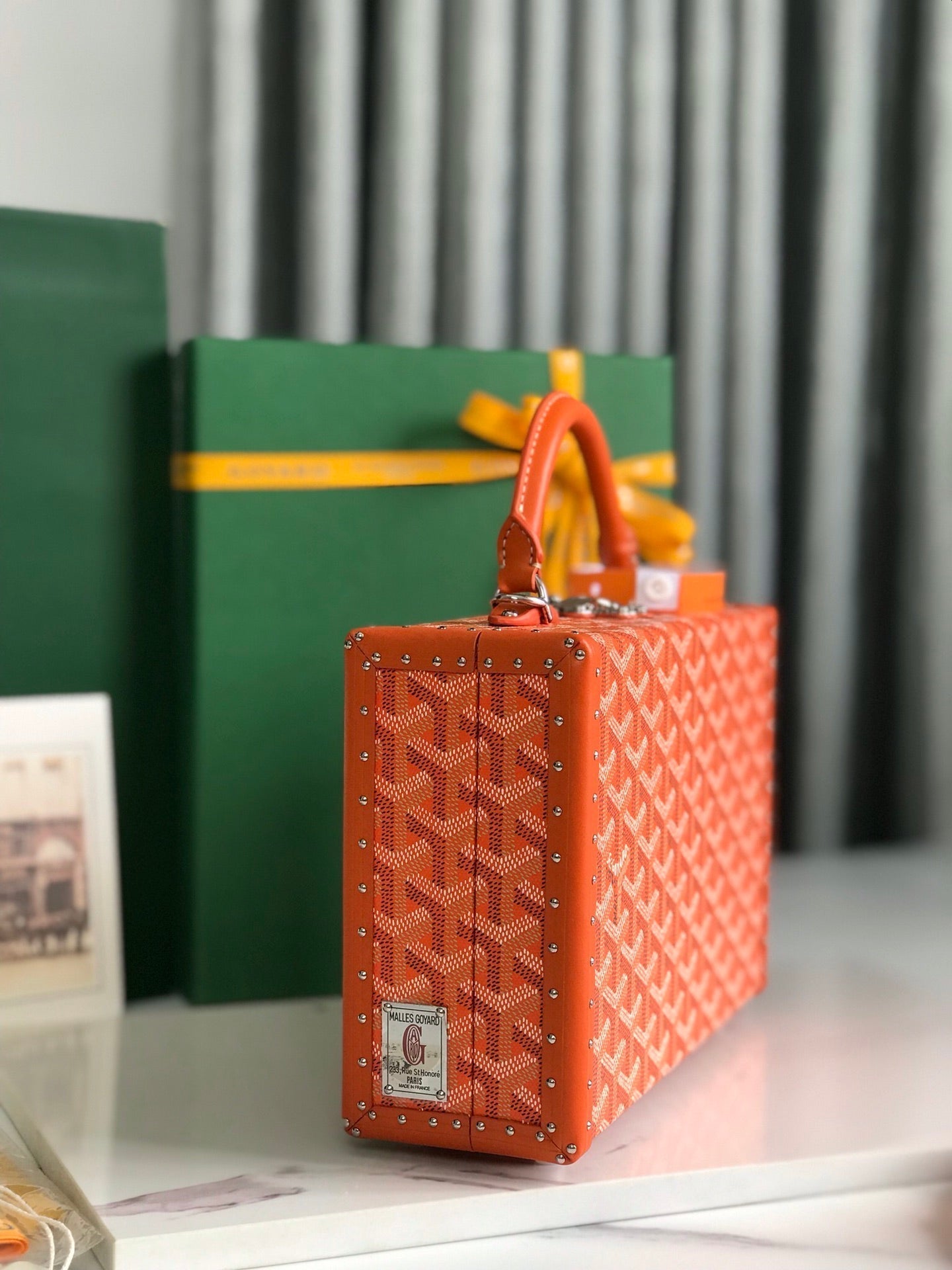 GRAND HÃ”TEL TRUNK BAG 24 IN ORANGE GOYARDINE CANVAS AND CALFSKIN