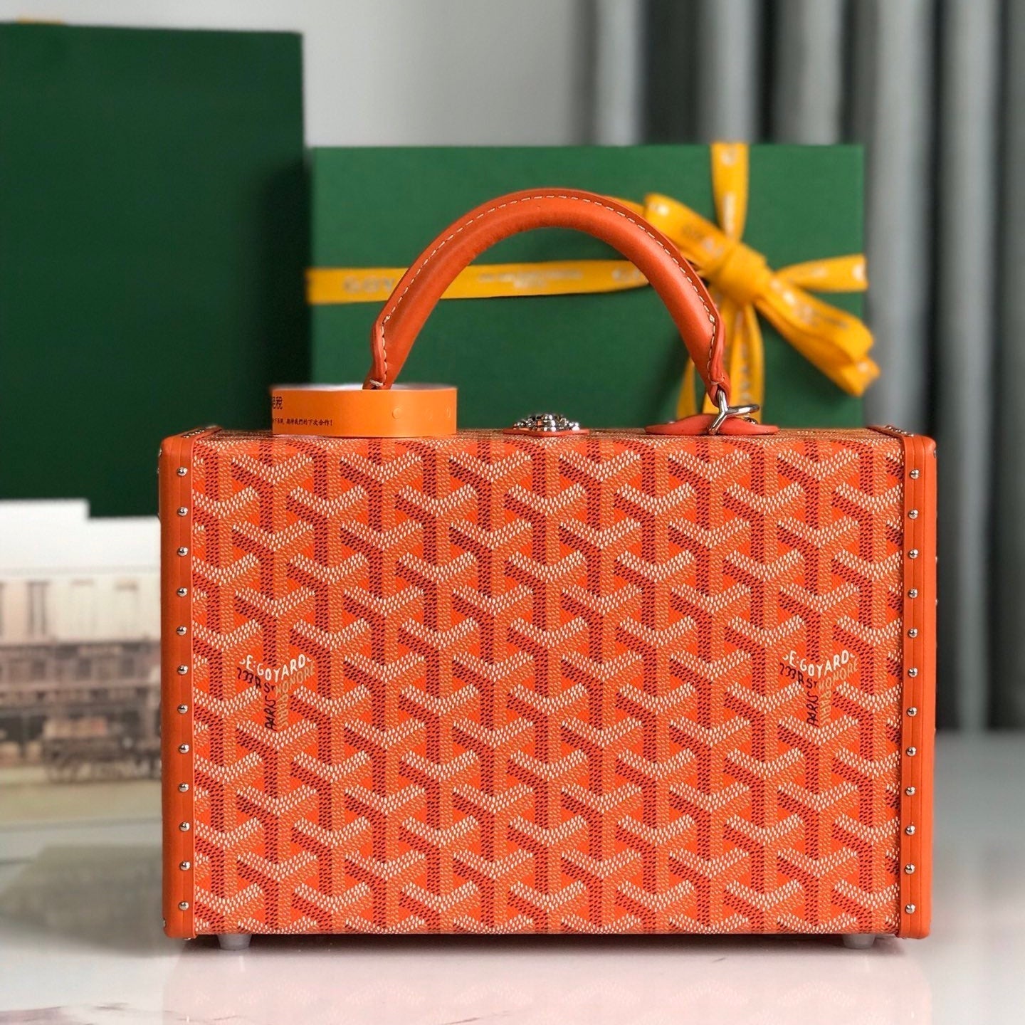 GRAND HÃ”TEL TRUNK BAG 24 IN ORANGE GOYARDINE CANVAS AND CALFSKIN