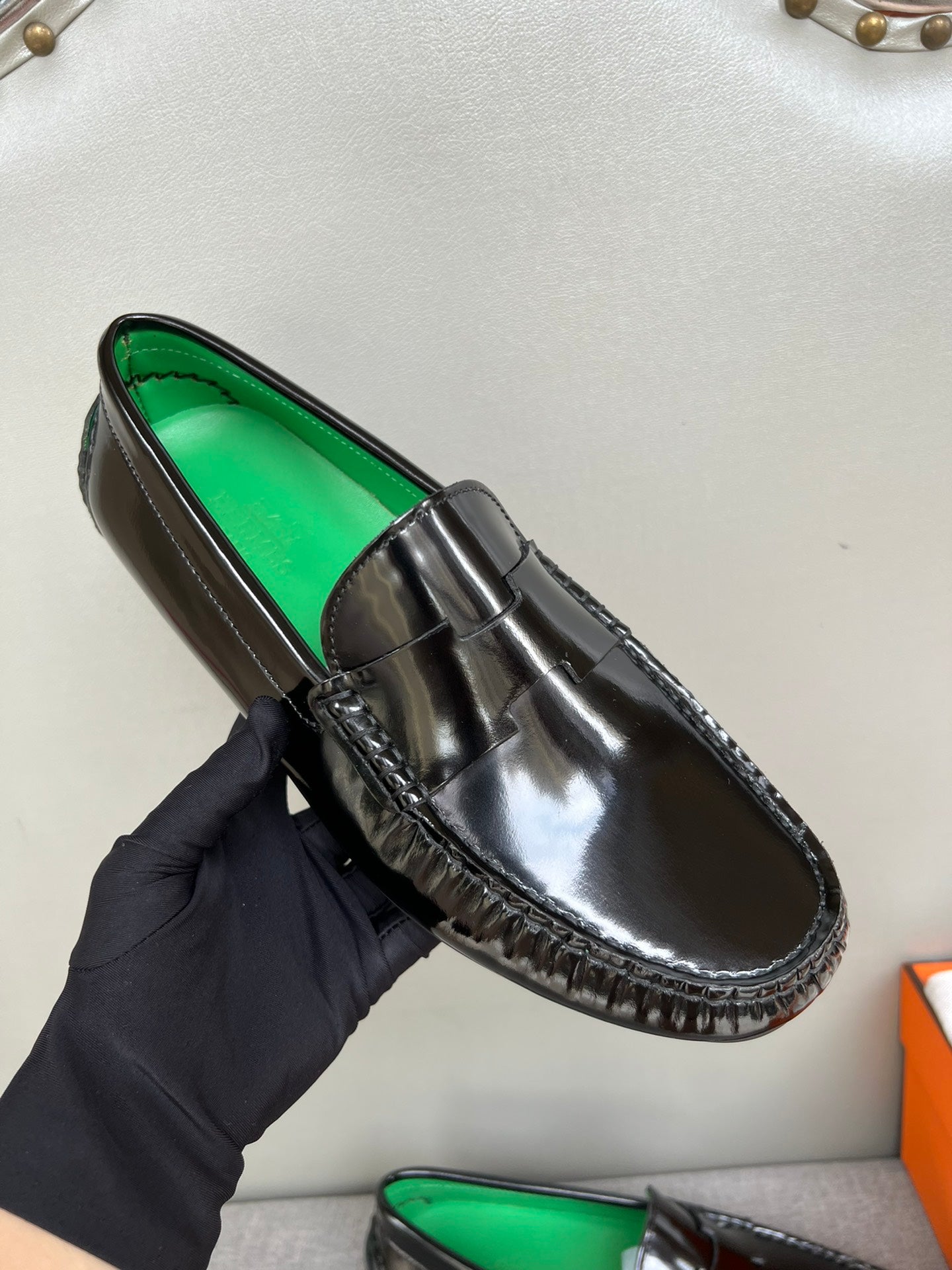 HM Men's Moccasins Loafer Black Patent Leather 565862