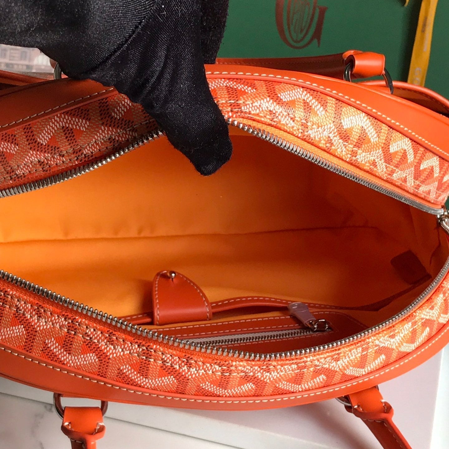 SAINT JEANNE BAG 35 IN RED ORANGE GOYARDINE CANVAS AND CALFSKIN
