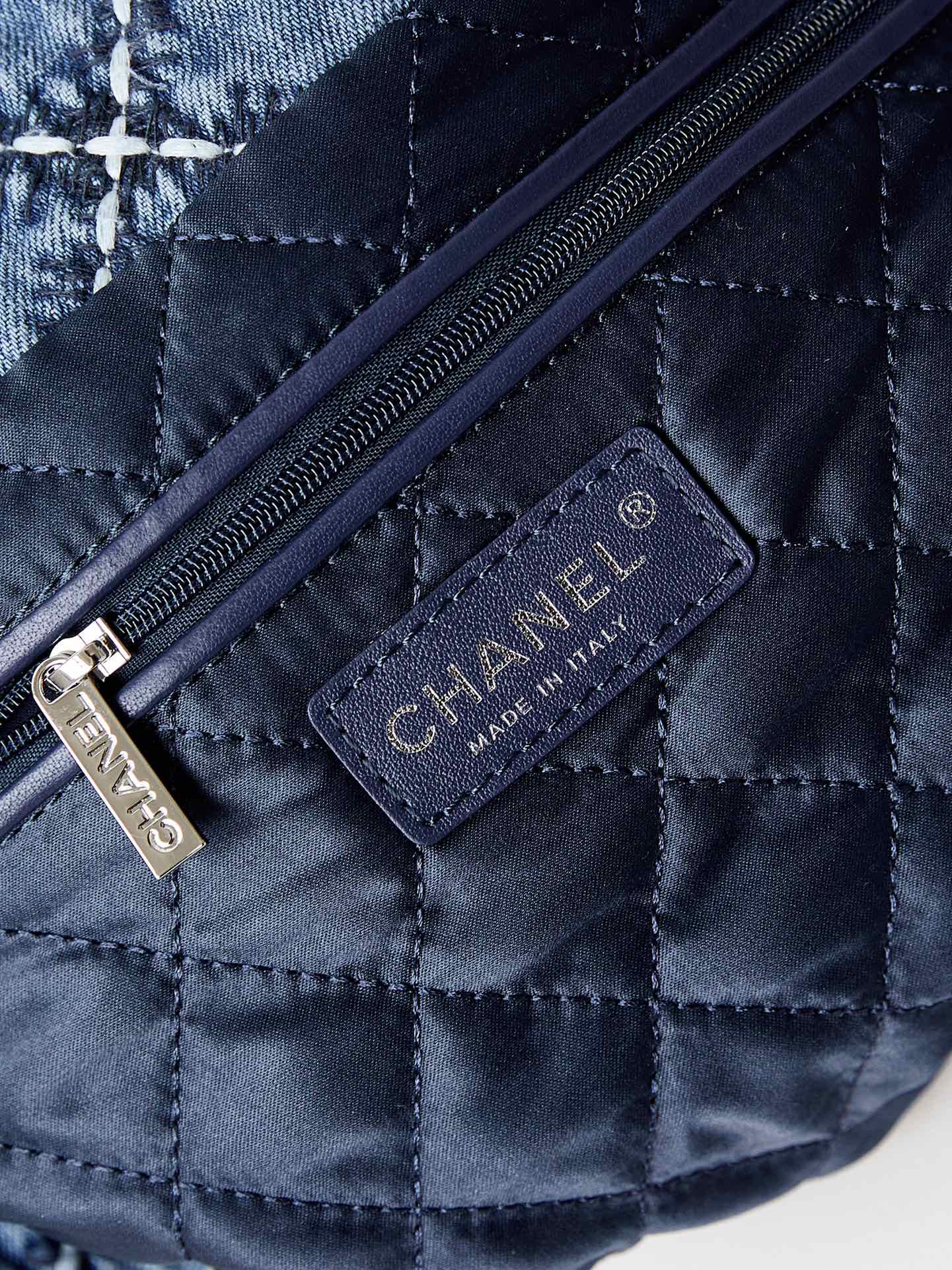cc 22 hobo stitched blue denim silver hardware