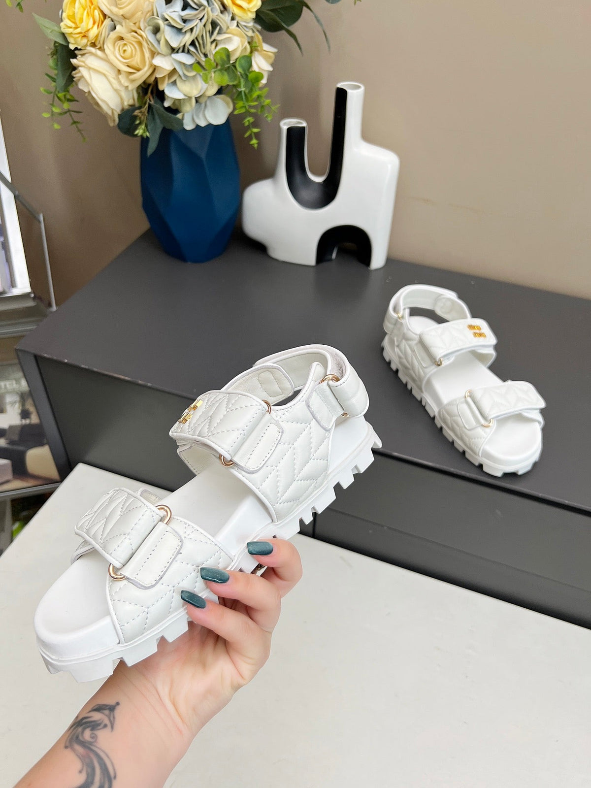 Miumiu 2026 Sporty Matelassé Nappa Sandals White Sheepskin 935595