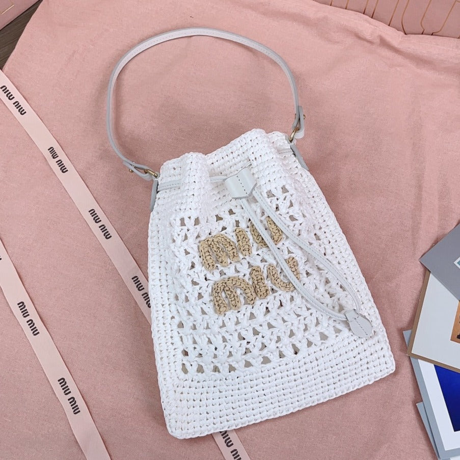 miu bucket bag 20cm white woven fabric