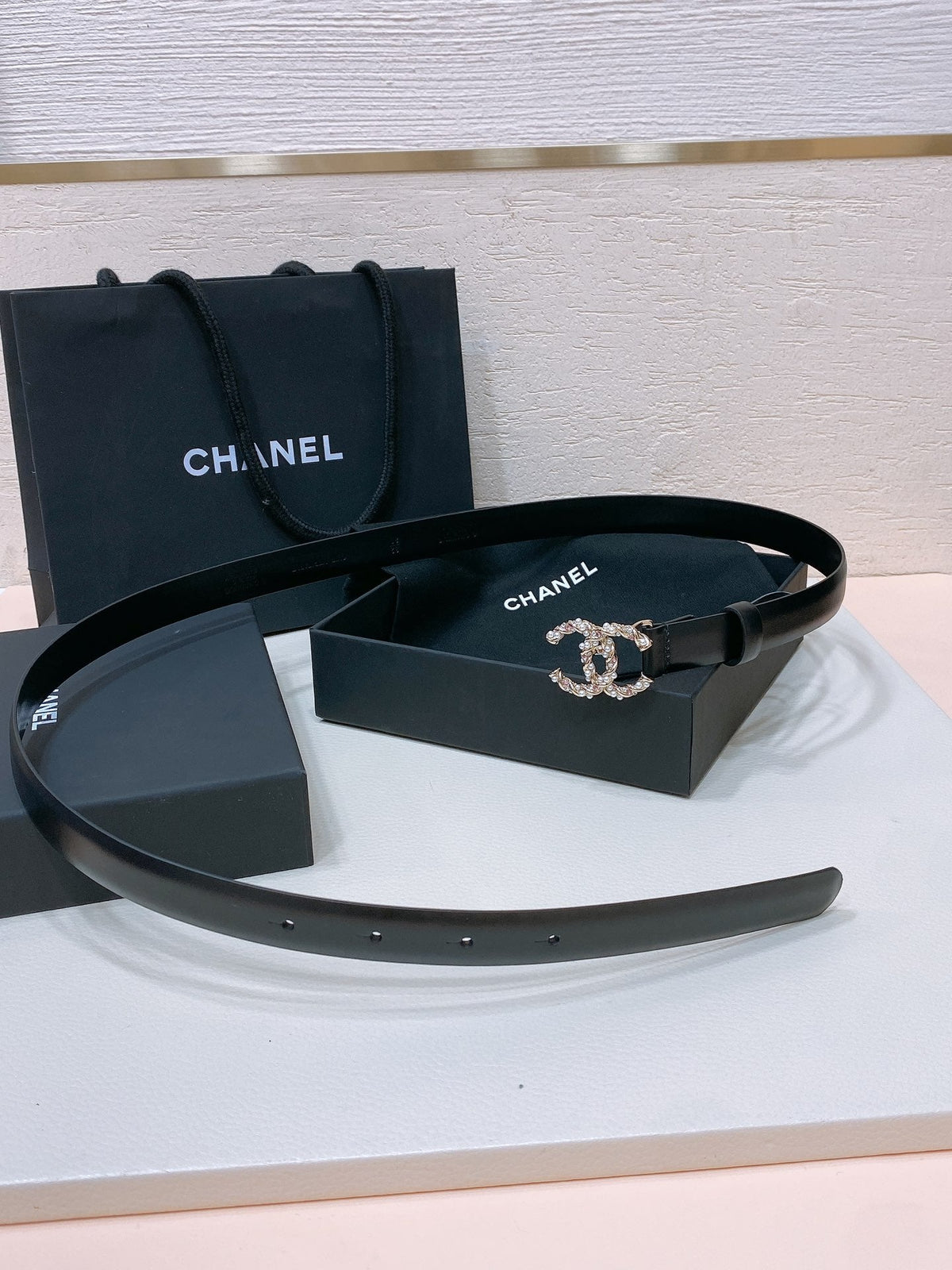 Chanel 2026 Pearl Rhinestone Buckle Belt 20mm Lambskin