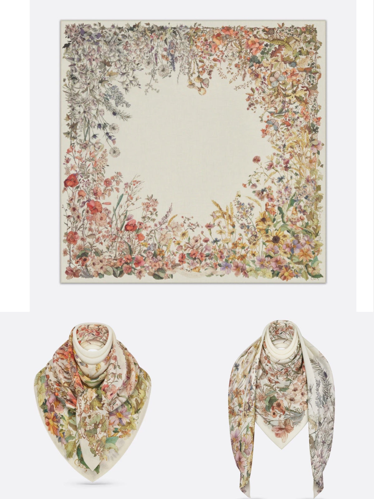 Dior 2026 Libellules Scarf 140cm Colorful Silk And Cashmere 183315