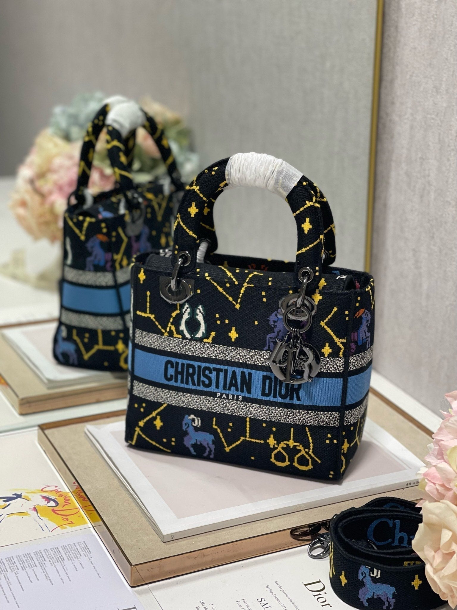 CD Qixi Black 24 Lady Dior Bag Canvas 336654