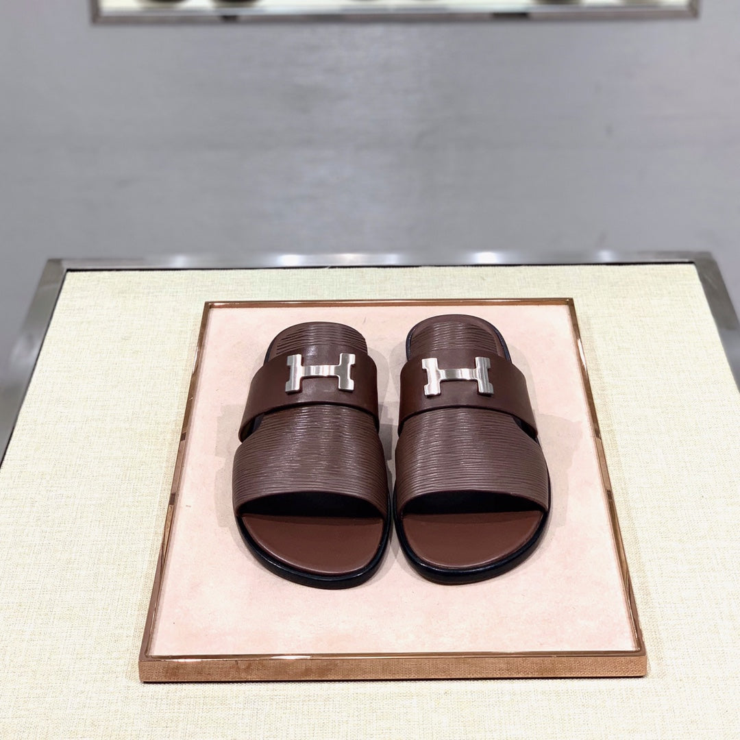 HM Men's Slide Brown Cowhide 567148