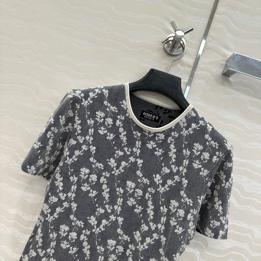 Fendi Knitted Top Dark Gray Cotton Viscose
