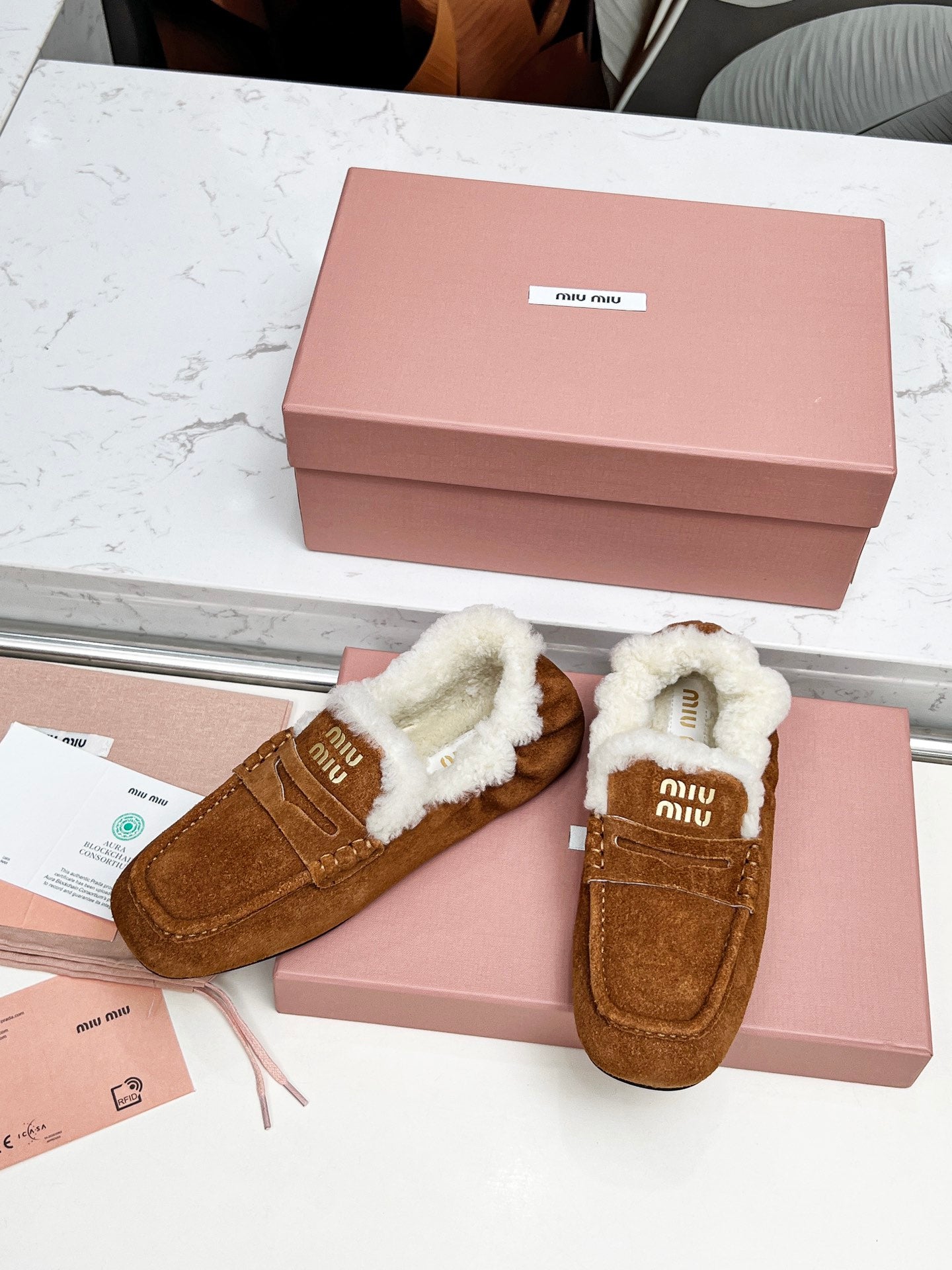 Miumiu 25 Loafer Brown White Cowhide Wool 413755